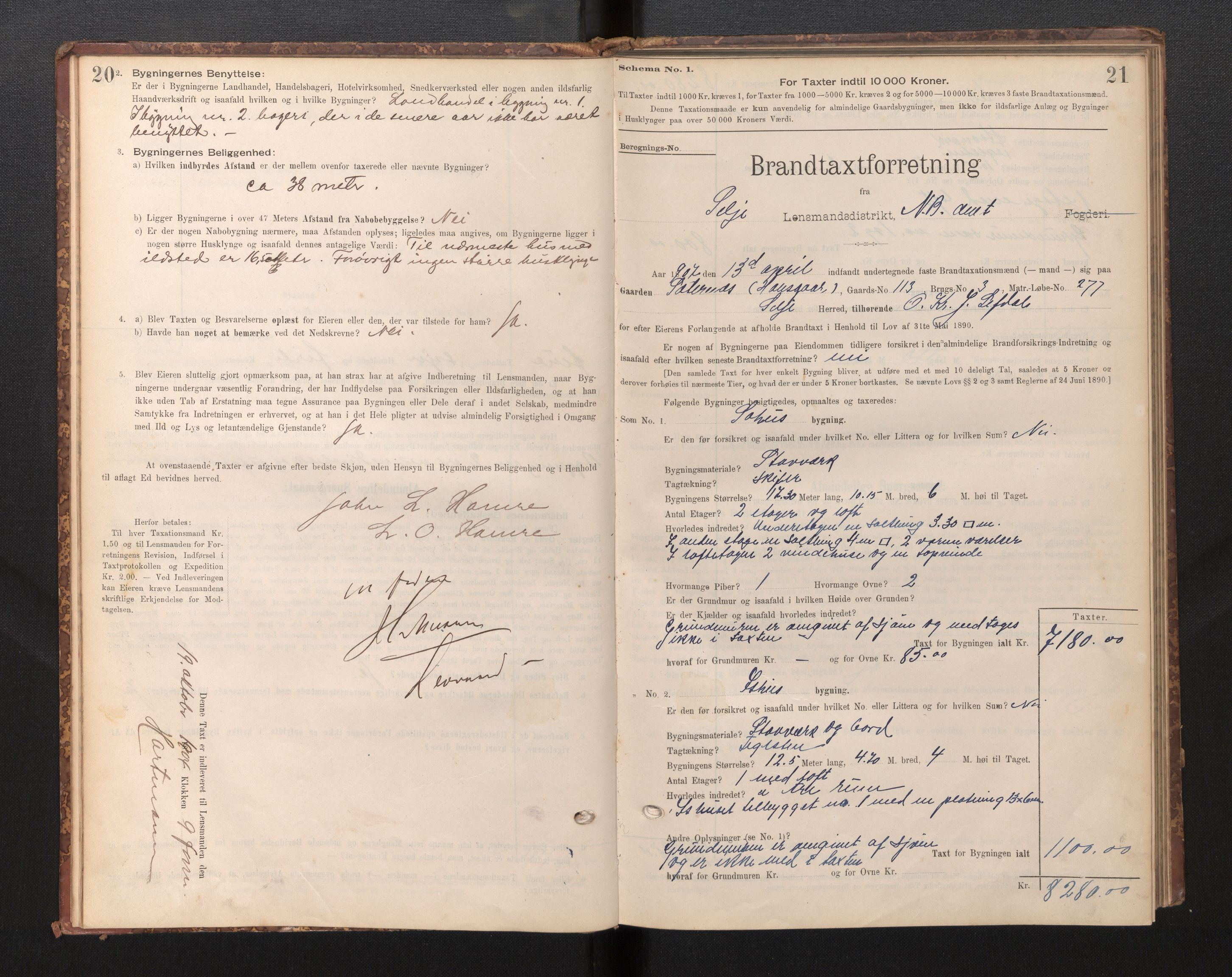 Lensmannen i Selje, SAB/A-29701/0012/L0003: Branntakstprotokoll, skjematakst, 1895-1929, p. 20-21