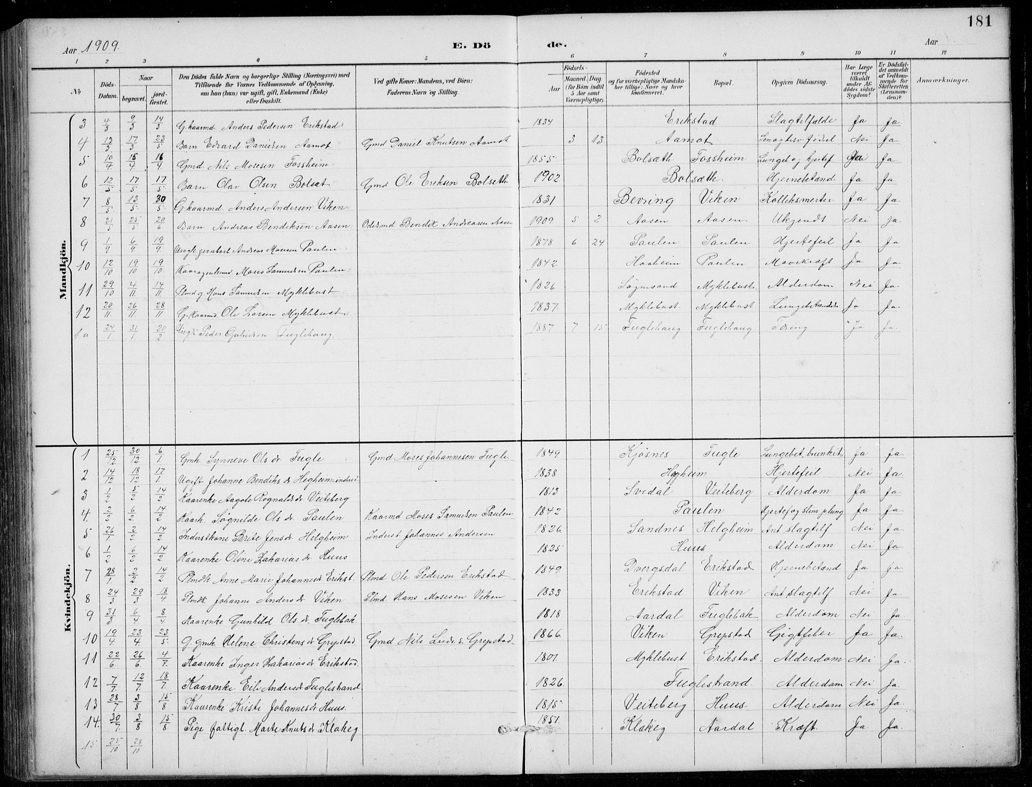 Jølster sokneprestembete, SAB/A-80701/H/Hab/Habb/L0002: Parish register (copy) no. B 2, 1887-1920, p. 181