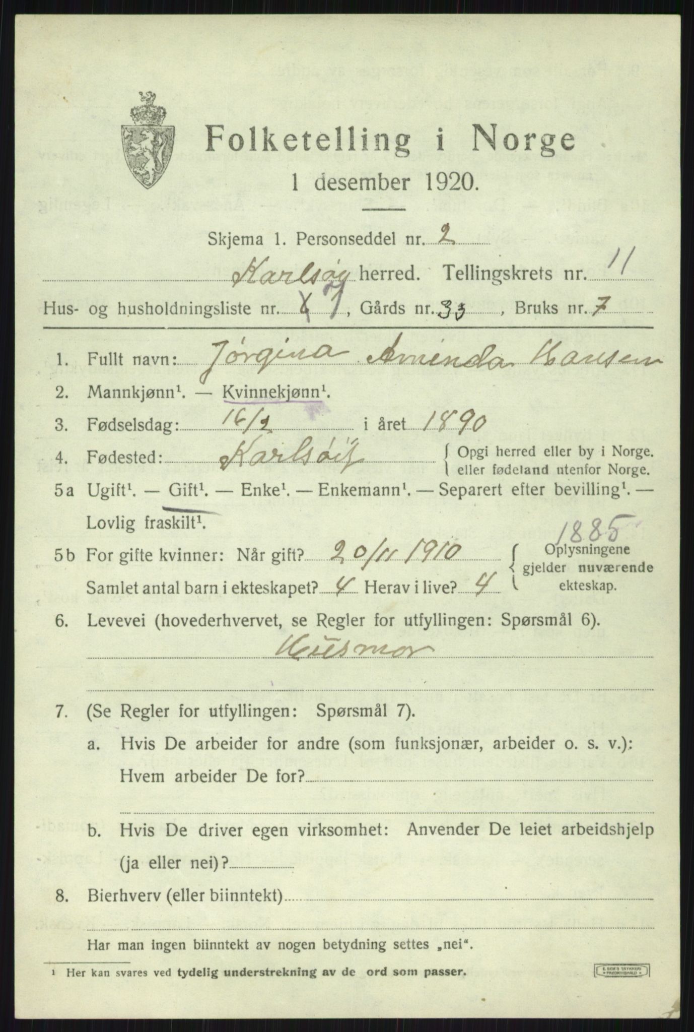 SATØ, 1920 census for Karlsøy, 1920, p. 4038