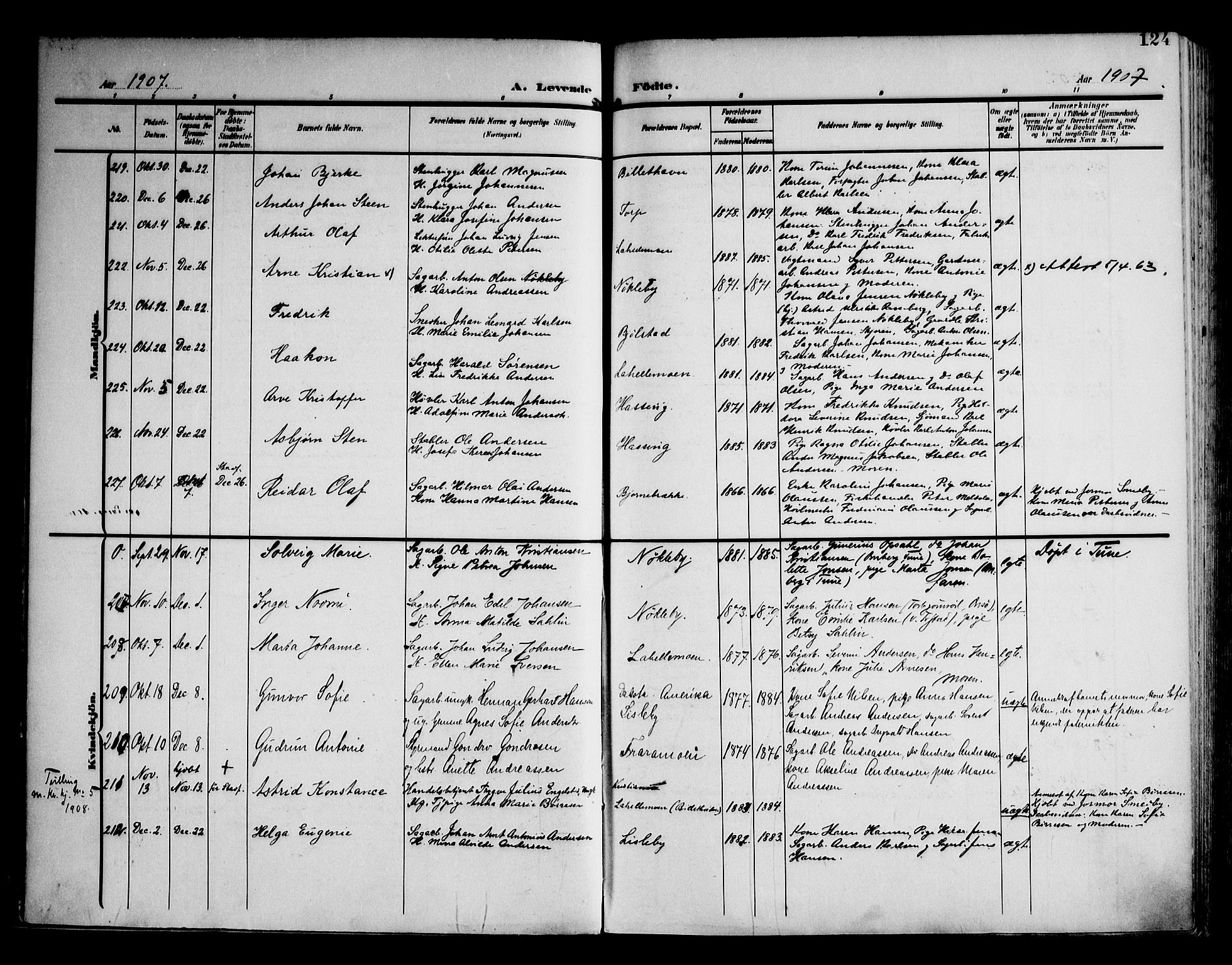 Glemmen prestekontor Kirkebøker, AV/SAO-A-10908/F/Fa/L0014: Parish register (official) no. 14, 1902-1922, p. 124