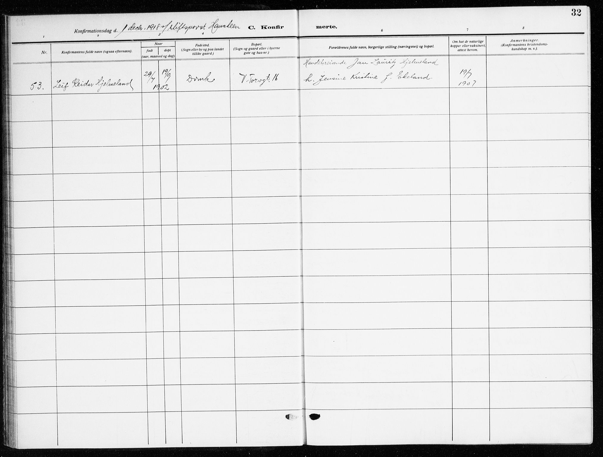 Domkirken sokneprestembete, AV/SAB-A-74801/H/Haa/L0032: Parish register (official) no. C 7, 1915-1930, p. 32