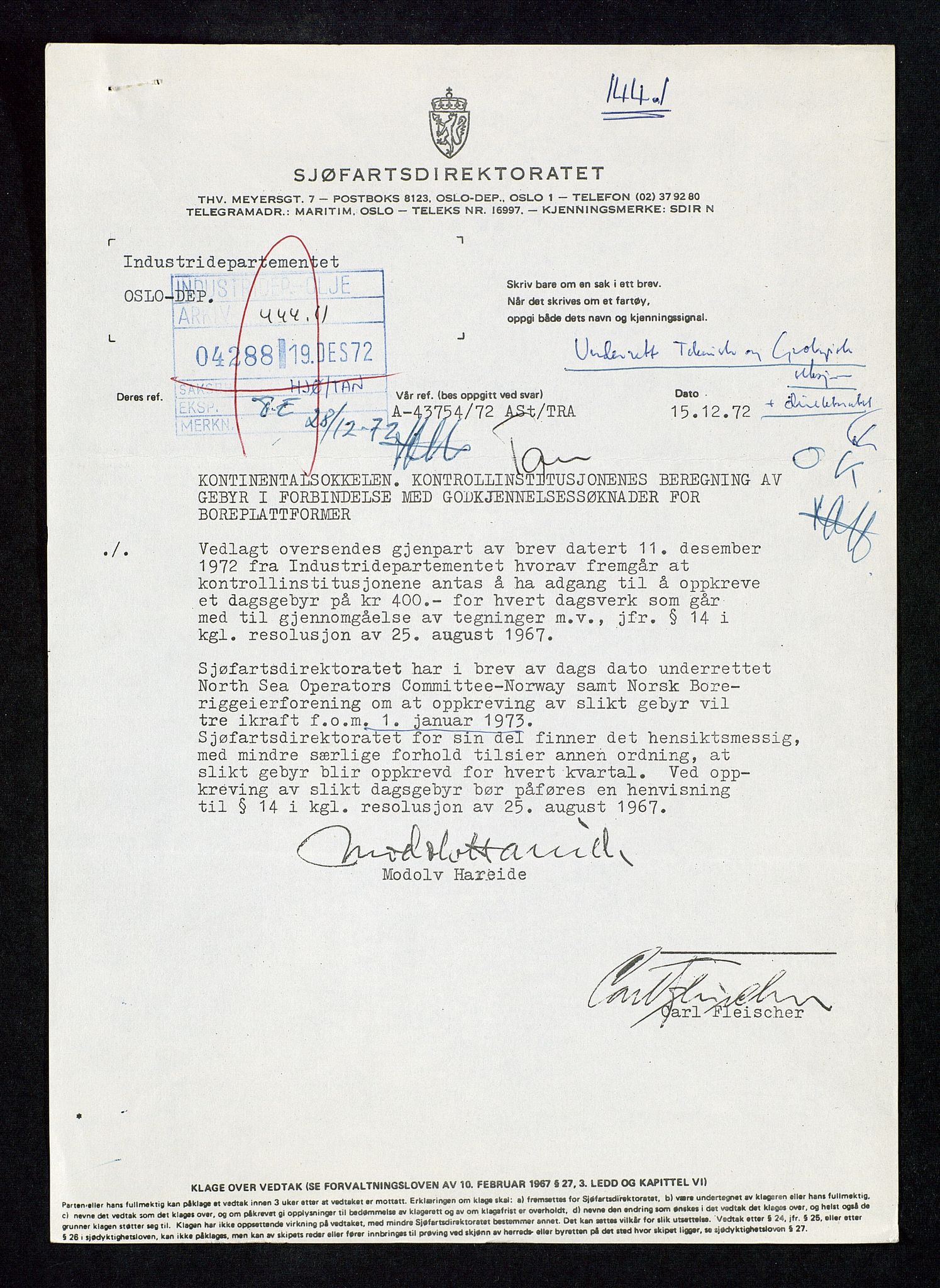 Industridepartementet, Oljekontoret, AV/SAST-A-101348/Db/L0002: Oljevernrådet, Styret i OD, leieforhold, div., 1966-1973, p. 624
