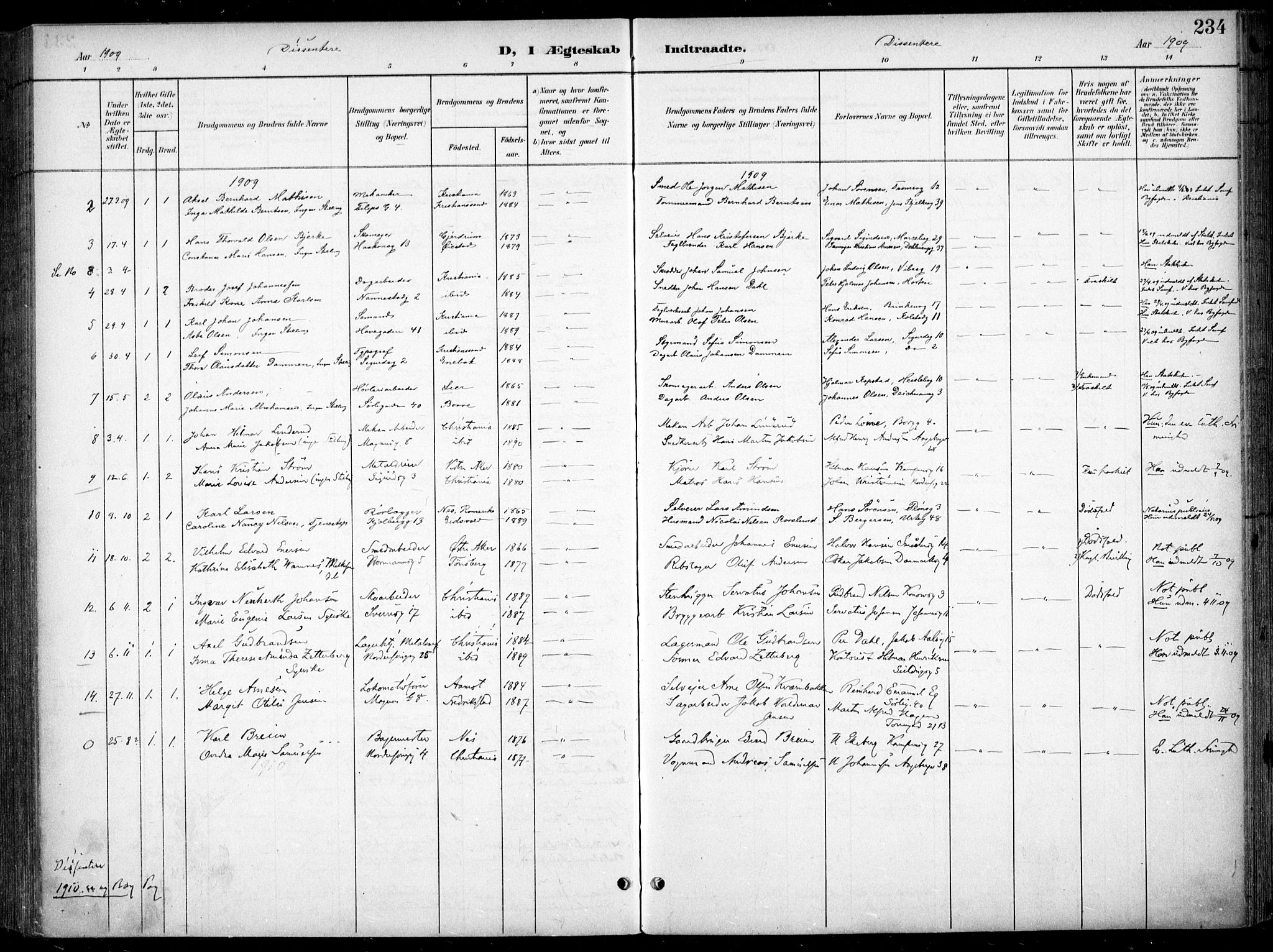 Kampen prestekontor Kirkebøker, AV/SAO-A-10853/F/Fa/L0009: Parish register (official) no. I 9, 1899-1911, p. 234