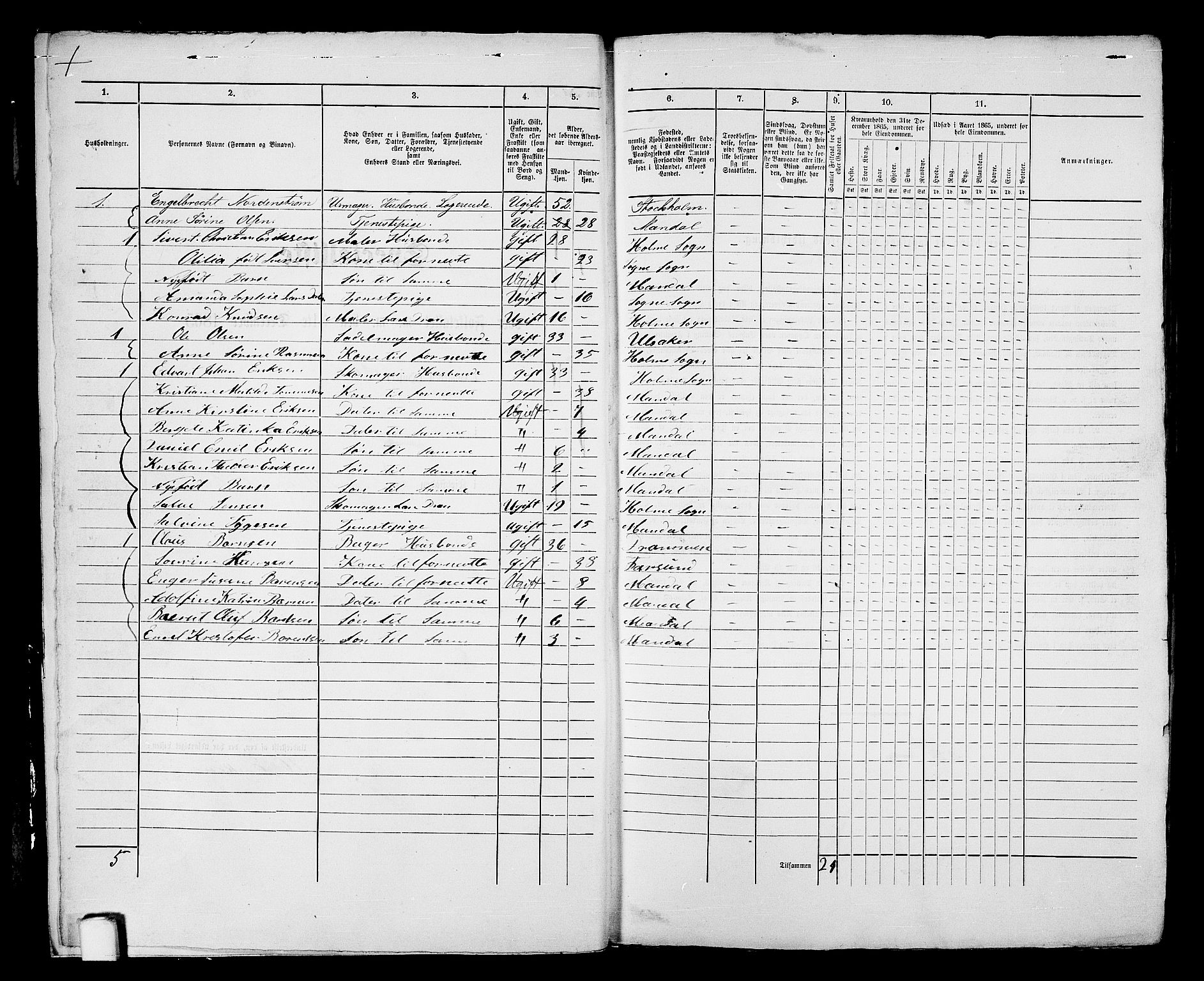 RA, 1865 census for Mandal/Mandal, 1865, p. 488