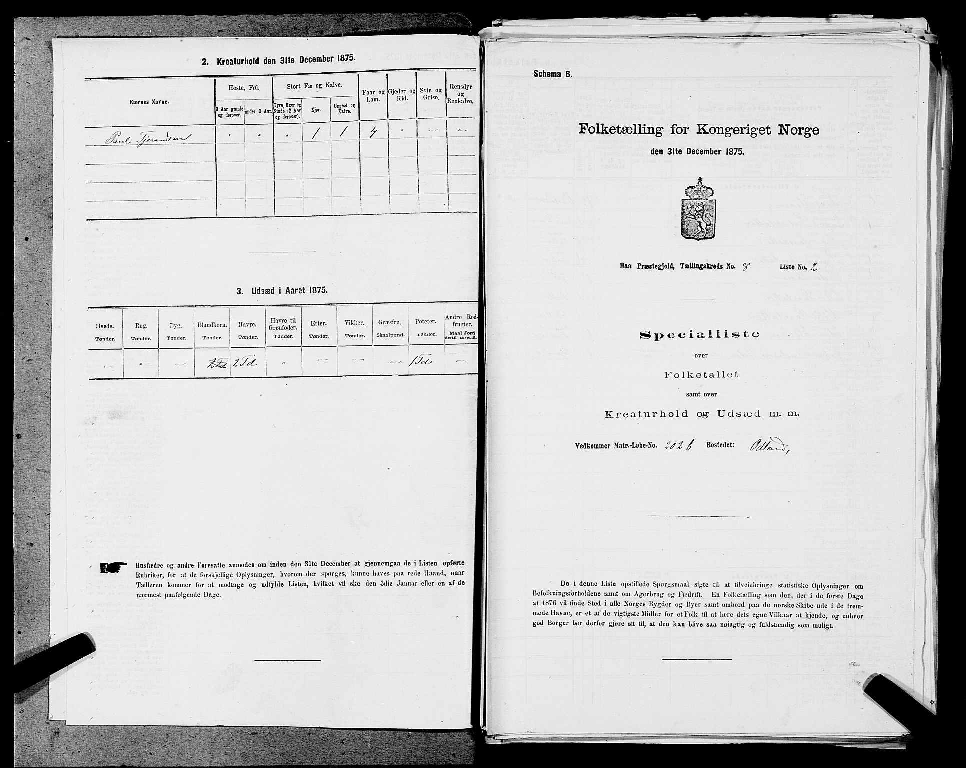 SAST, 1875 census for 1119P Hå, 1875, p. 821