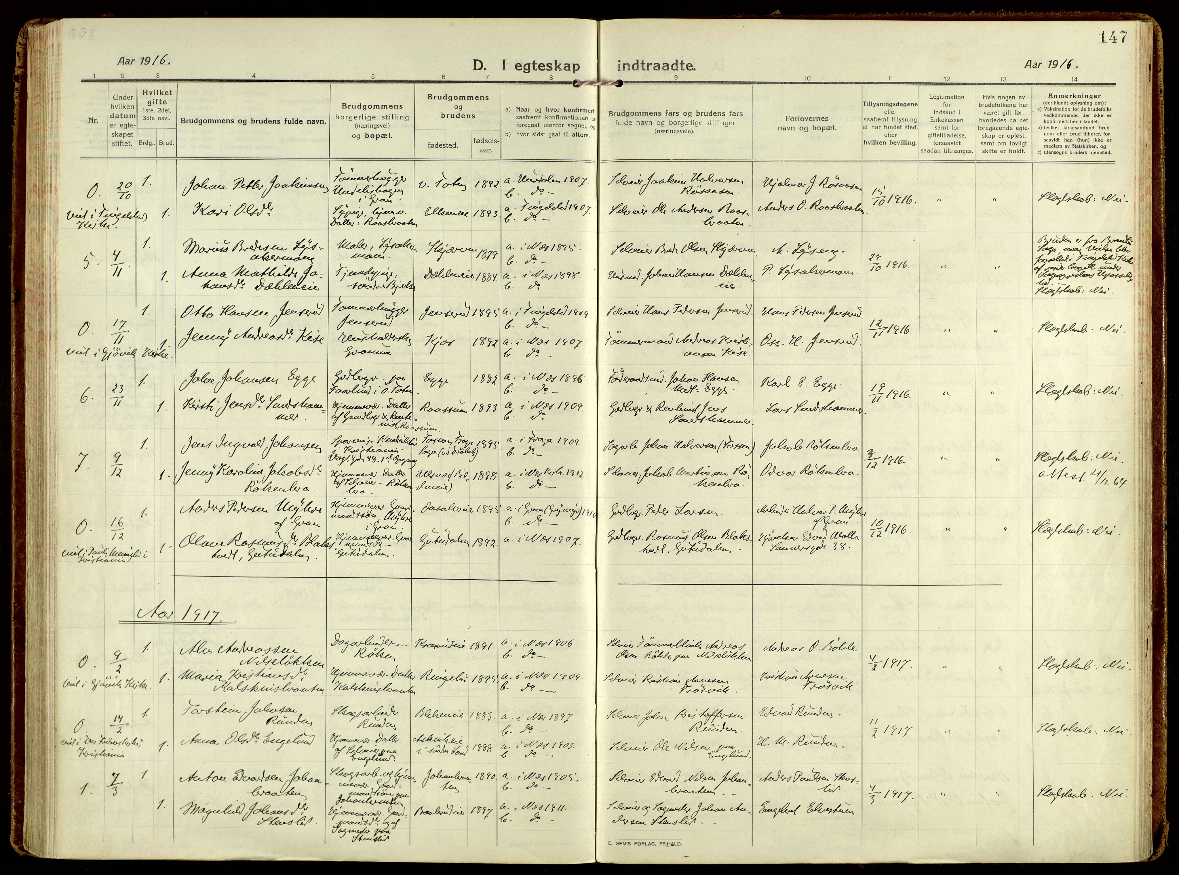 Brandbu prestekontor, AV/SAH-PREST-114/H/Ha/Haa/L0004: Parish register (official) no. 4, 1913-1923, p. 147