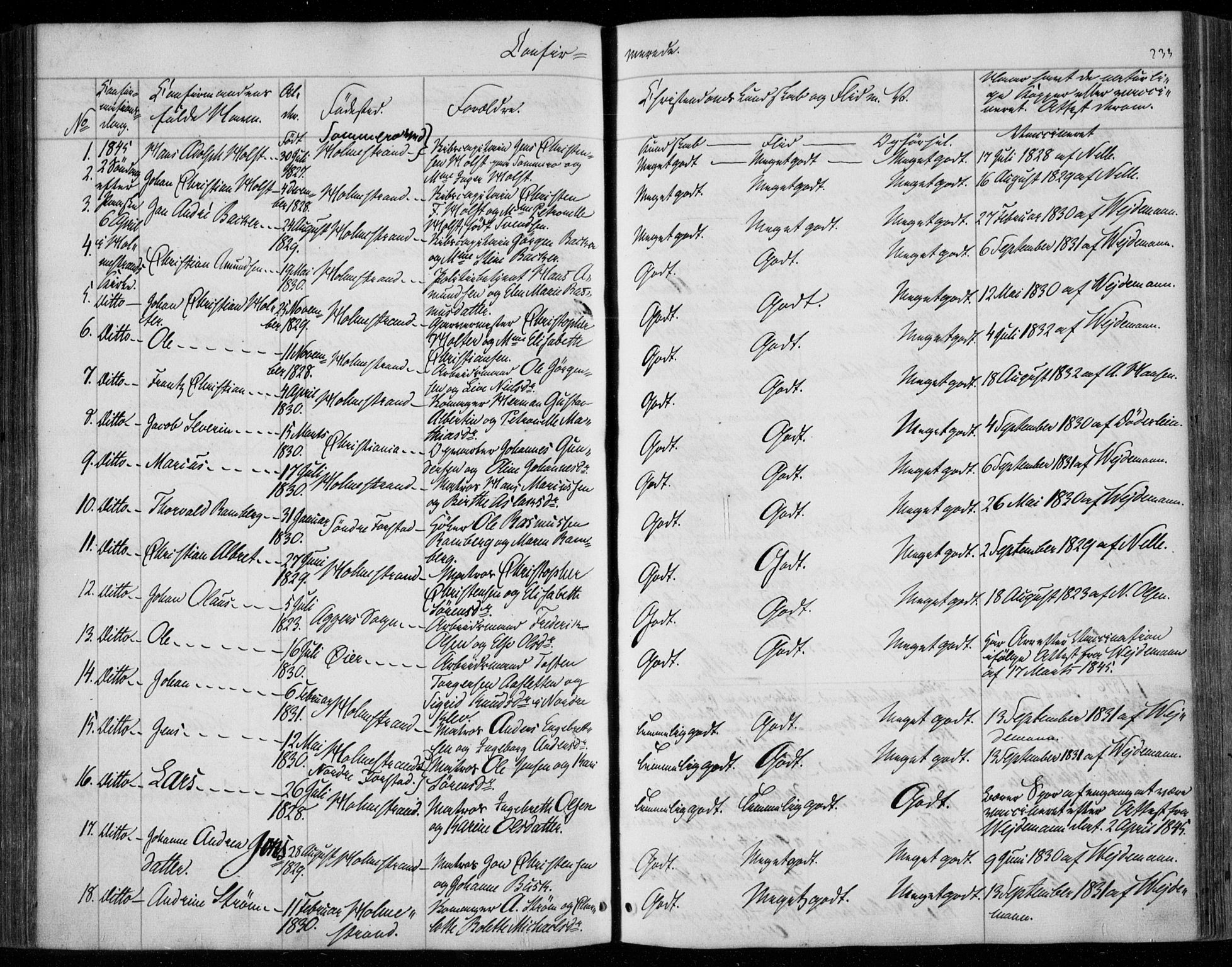 Holmestrand kirkebøker, SAKO/A-346/F/Fa/L0002: Parish register (official) no. 2, 1840-1866, p. 233