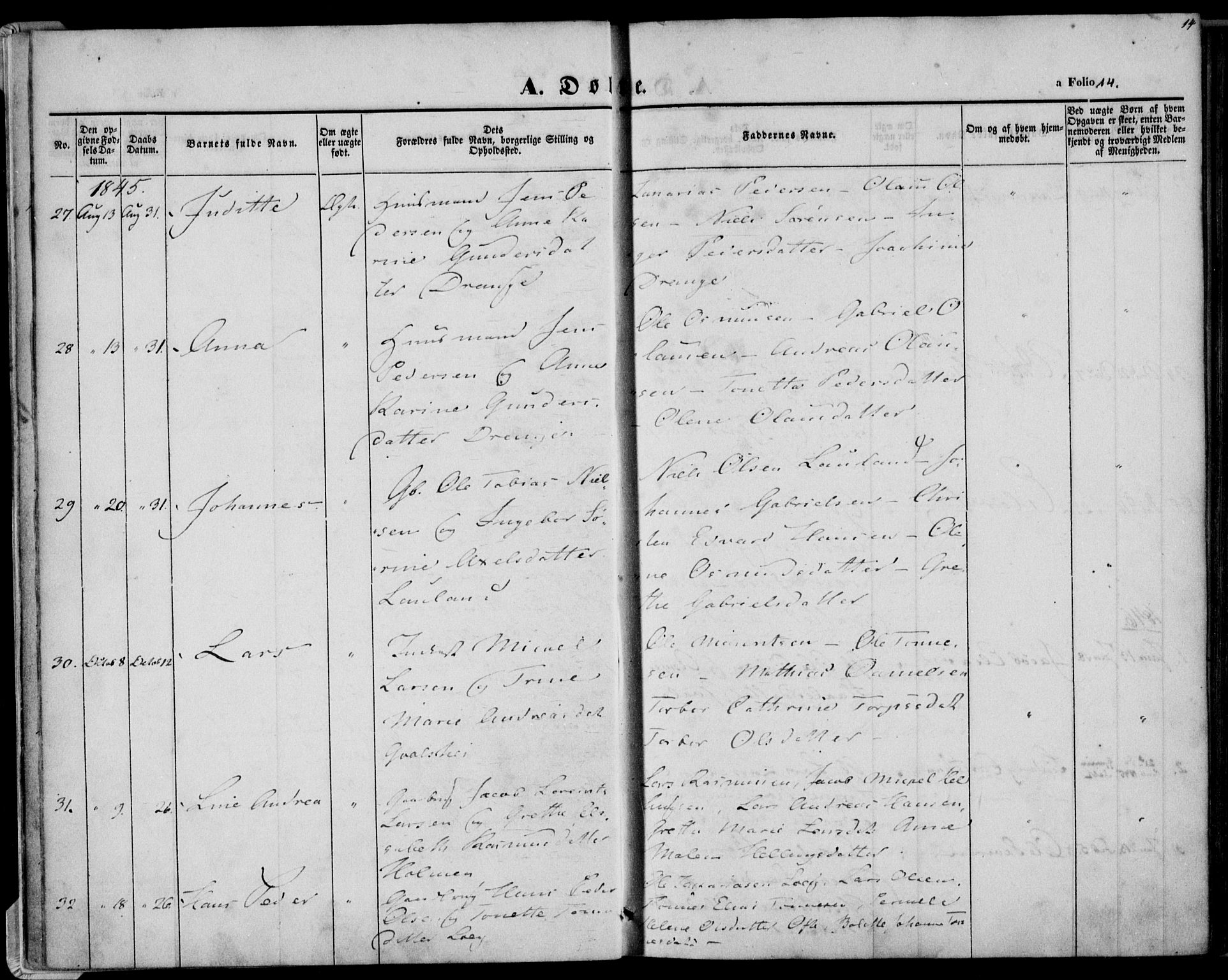 Herad sokneprestkontor, AV/SAK-1111-0018/F/Fa/Faa/L0004: Parish register (official) no. A 4, 1844-1853, p. 14