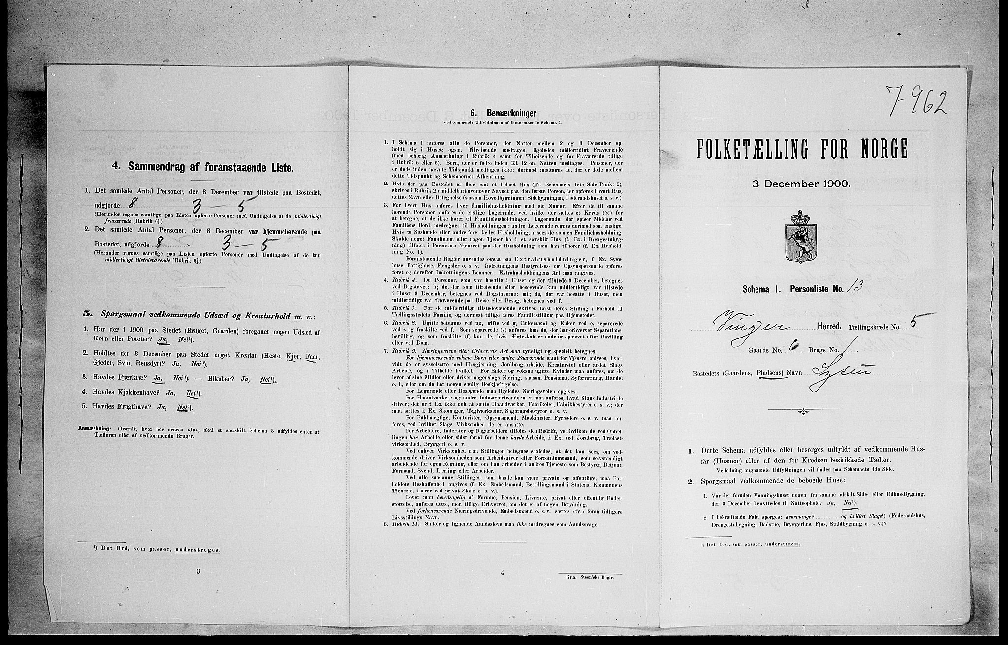 SAH, 1900 census for Vinger, 1900, p. 672