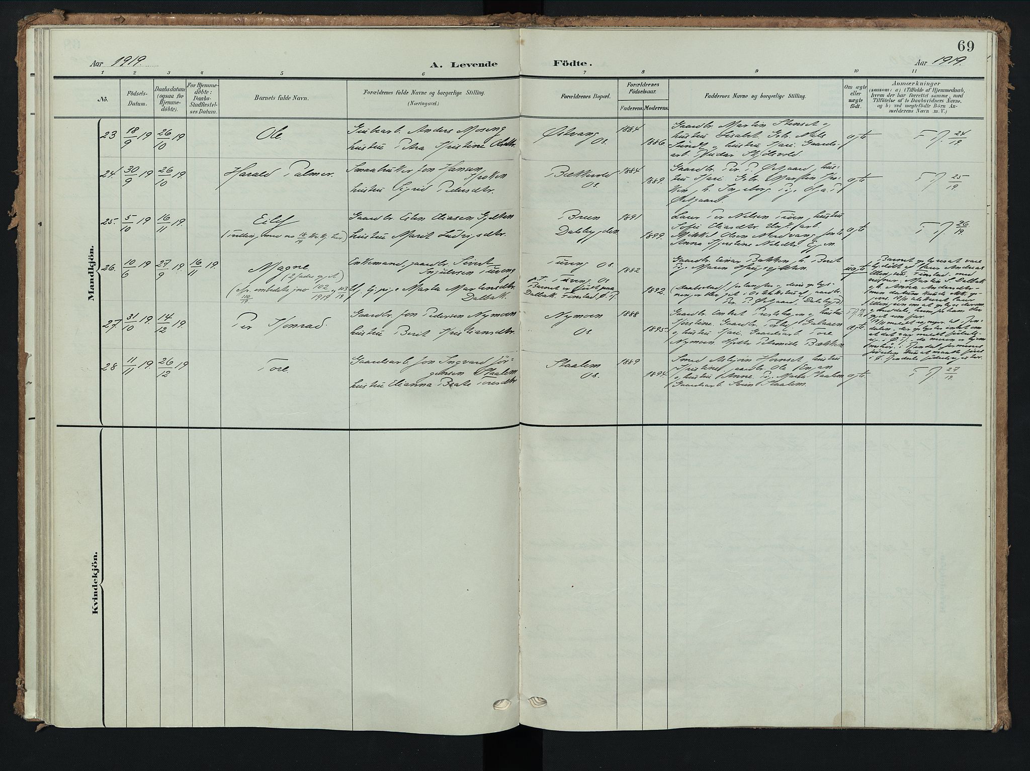 Tolga prestekontor, AV/SAH-PREST-062/K/L0009: Parish register (official) no. 9, 1903-1928, p. 69