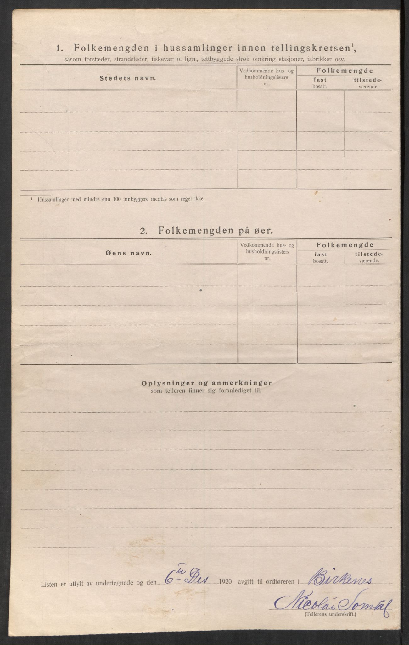 SAK, 1920 census for Birkenes, 1920, p. 9