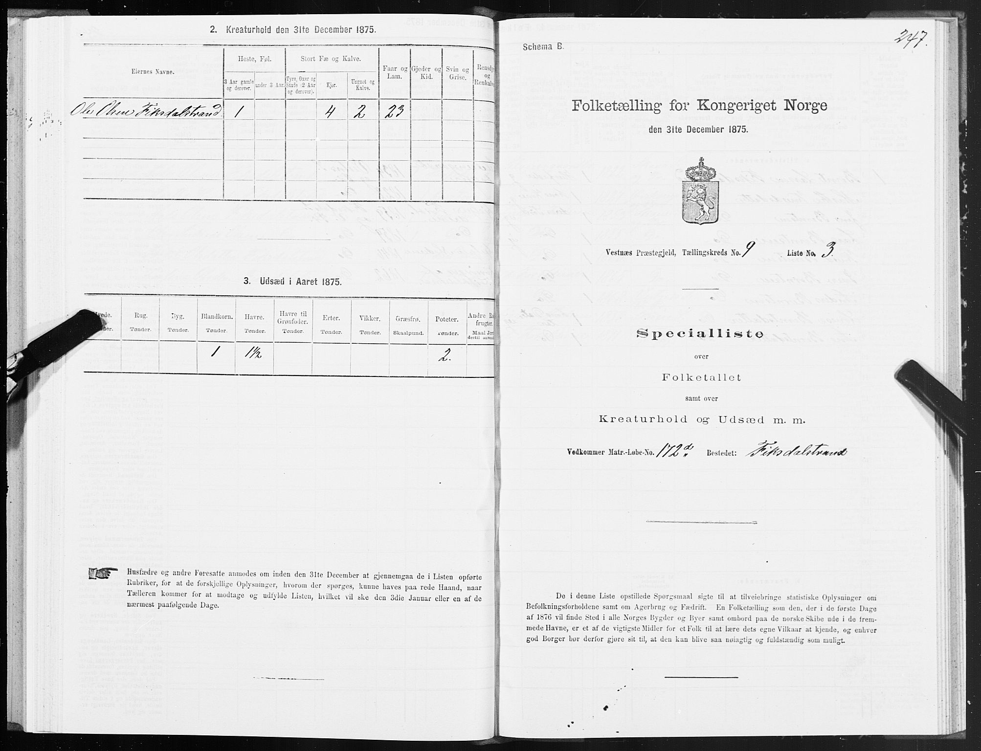 SAT, 1875 census for 1535P Vestnes, 1875, p. 3247