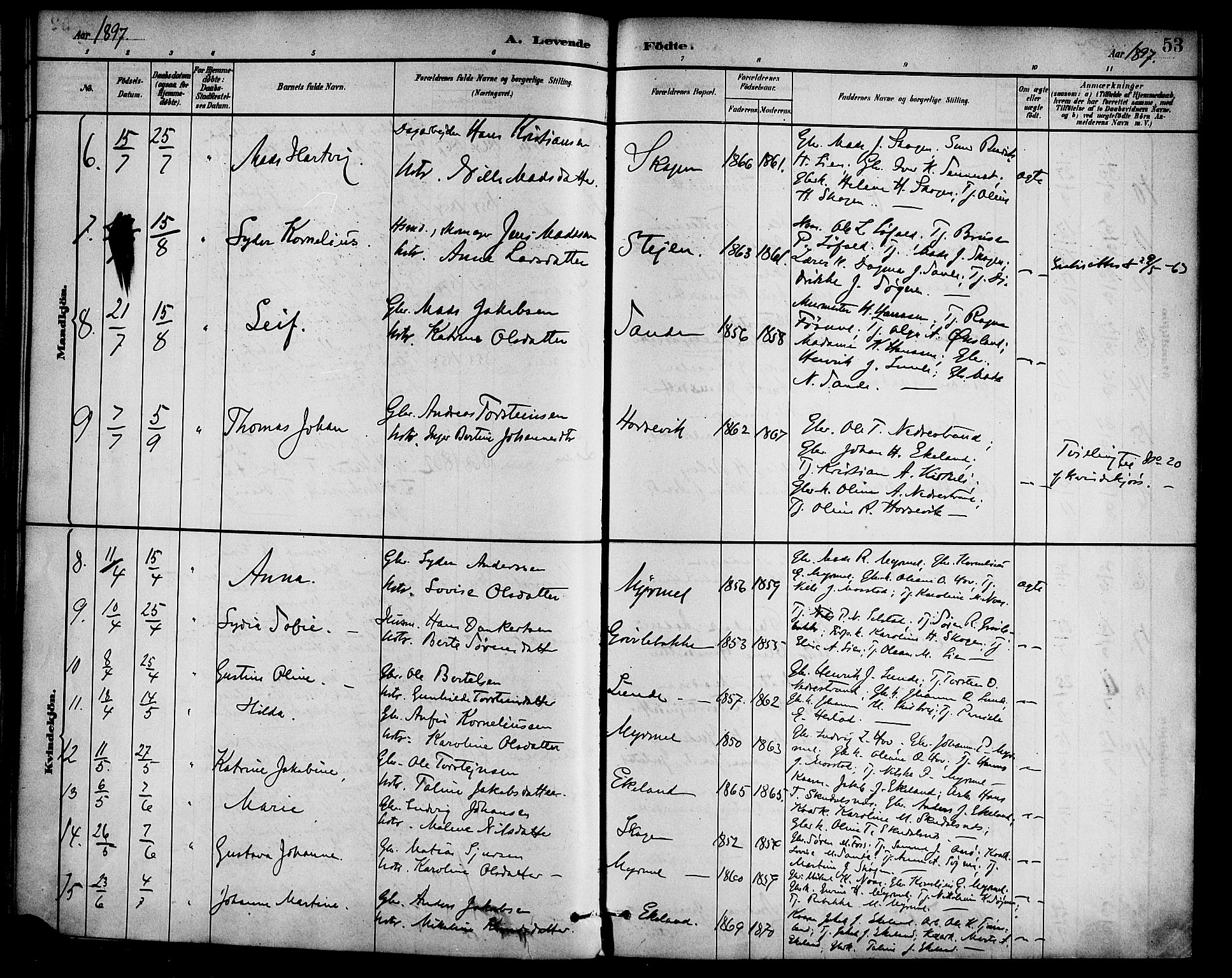 Gaular sokneprestembete, SAB/A-80001/H/Haa: Parish register (official) no. B 1, 1882-1897, p. 53