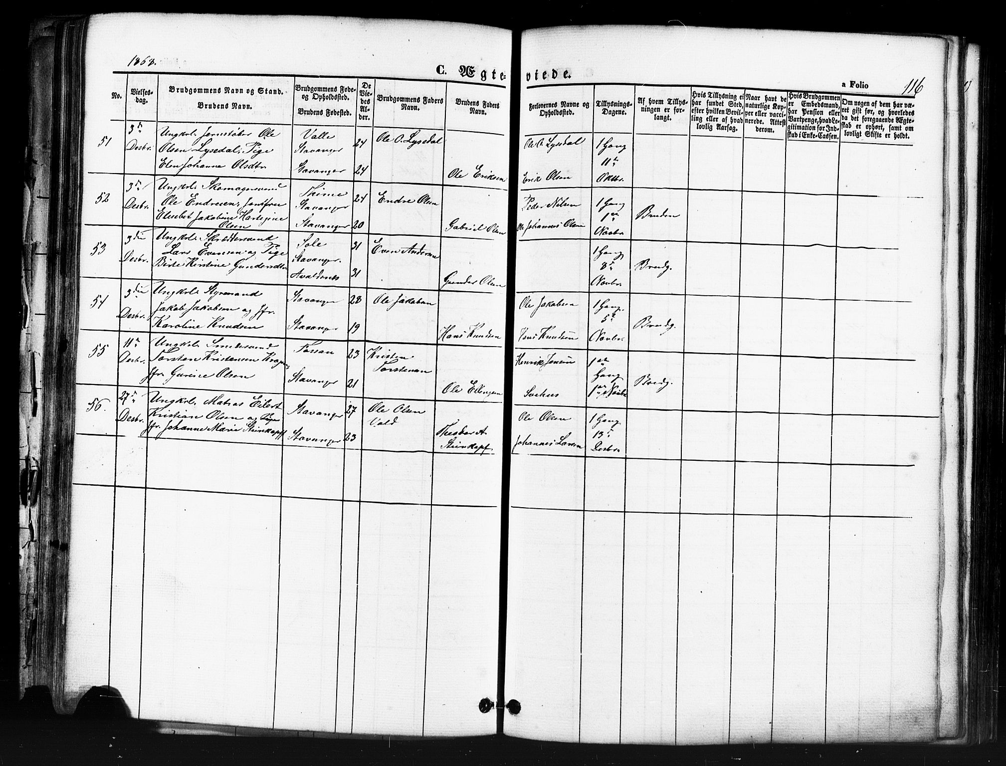 Domkirken sokneprestkontor, AV/SAST-A-101812/001/30/30BB/L0011: Parish register (copy) no. B 11, 1858-1876, p. 116