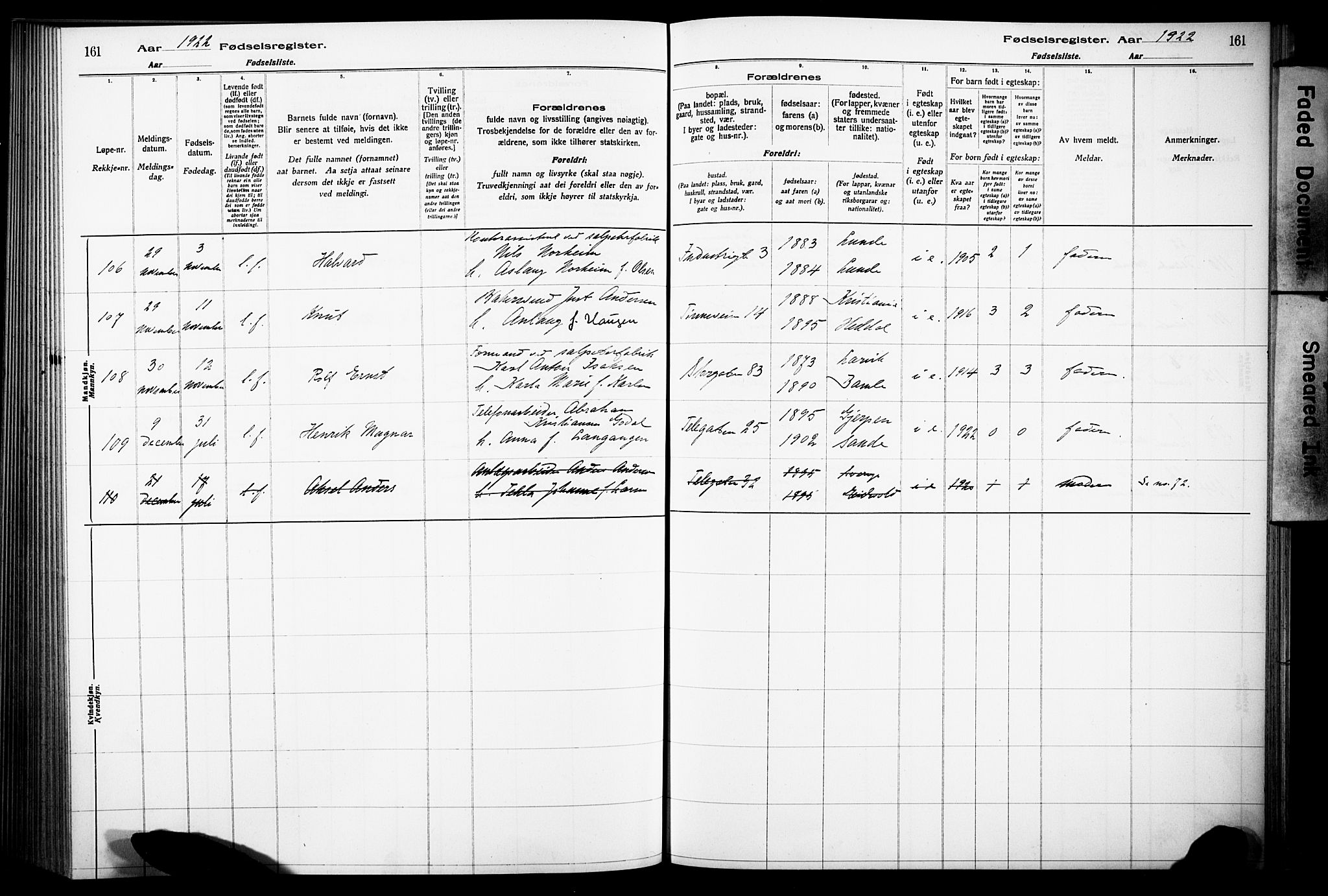 Notodden kirkebøker, AV/SAKO-A-290/J/Ja/L0001: Birth register no. 1, 1916-1924, p. 161