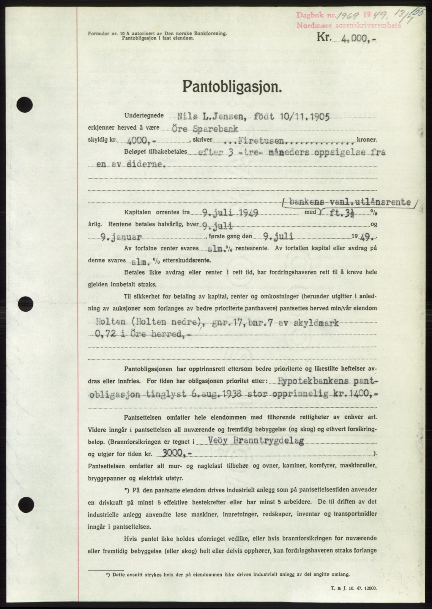 Nordmøre sorenskriveri, AV/SAT-A-4132/1/2/2Ca: Mortgage book no. B102, 1949-1949, Diary no: : 1969/1949