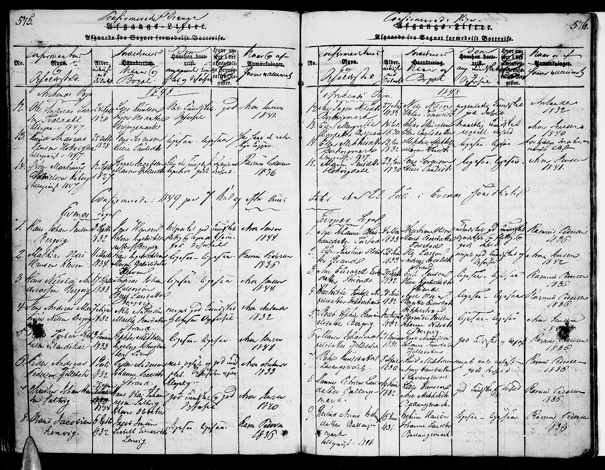 Ministerialprotokoller, klokkerbøker og fødselsregistre - Nordland, AV/SAT-A-1459/863/L0894: Parish register (official) no. 863A06, 1821-1851, p. 575-576