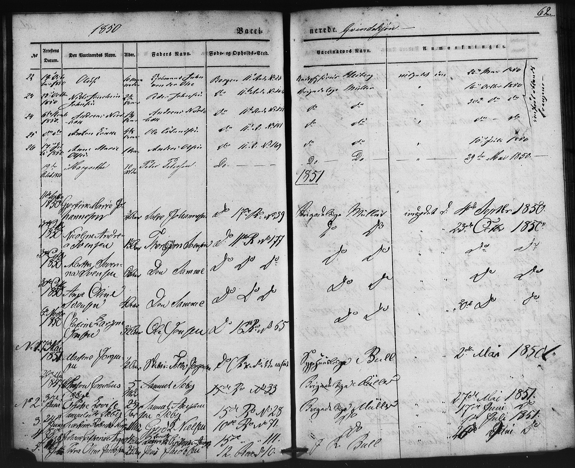 Domkirken sokneprestembete, SAB/A-74801/H/Haa/L0046: Parish register (official) no. F 1, 1841-1852, p. 62