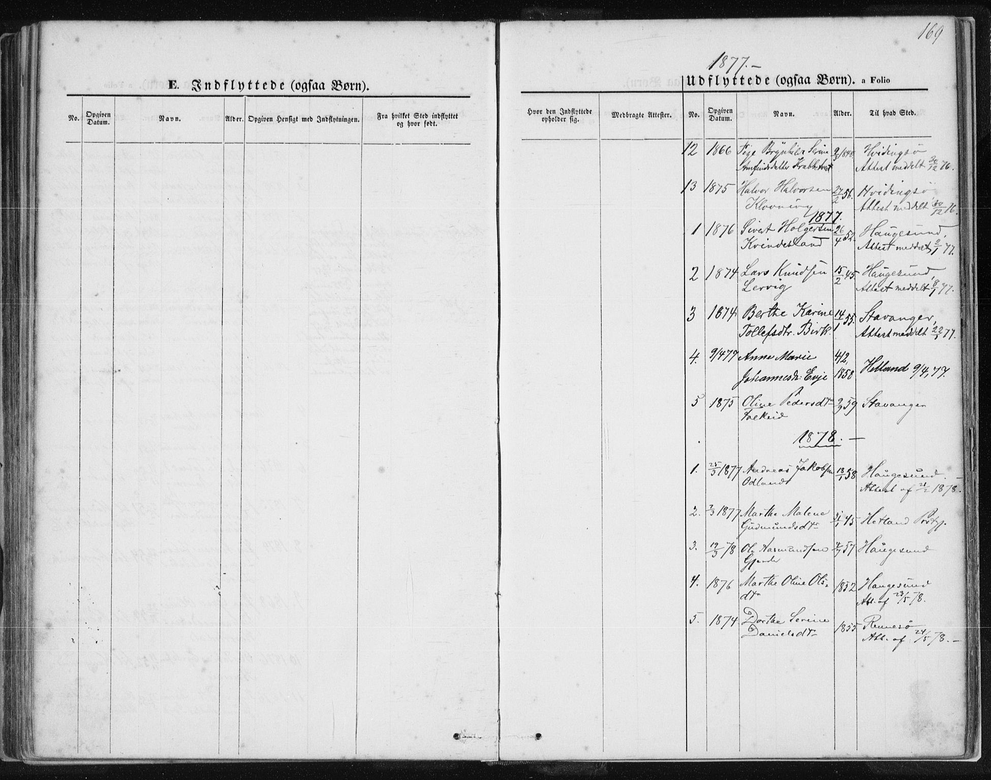 Tysvær sokneprestkontor, SAST/A -101864/H/Ha/Haa/L0005: Parish register (official) no. A 5, 1865-1878, p. 169
