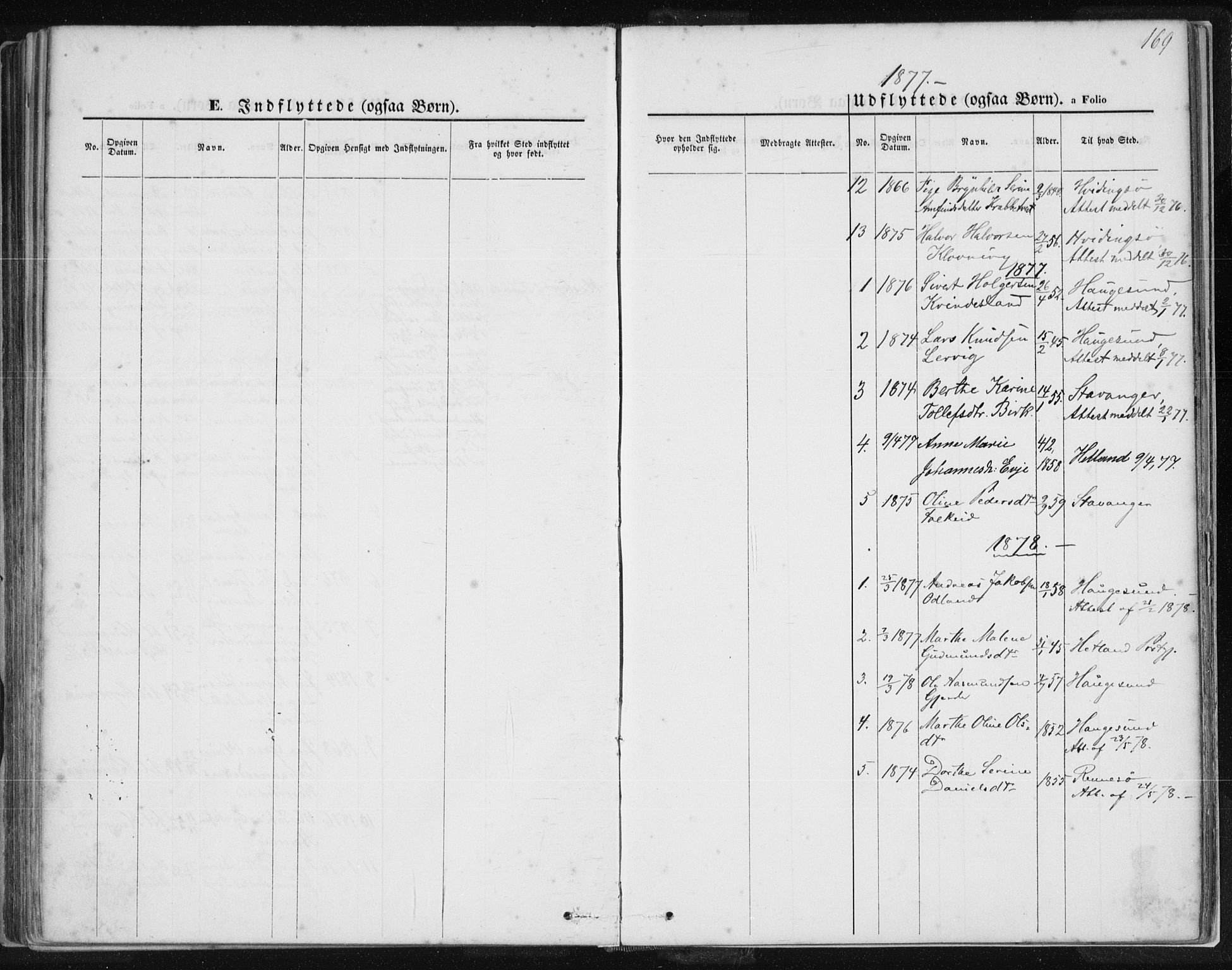 Tysvær sokneprestkontor, AV/SAST-A -101864/H/Ha/Haa/L0005: Parish register (official) no. A 5, 1865-1878, p. 169