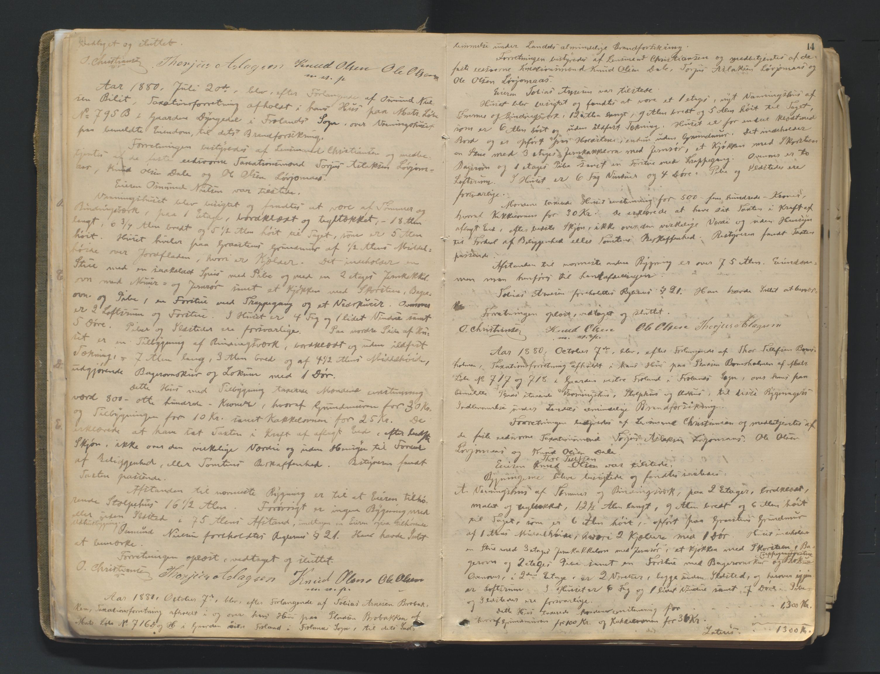 Norges Brannkasse Froland, AV/SAK-2241-0016/F/Fa/L0001: Branntakstprotokoll nr. 2, 1875-1948, p. 13b-14a