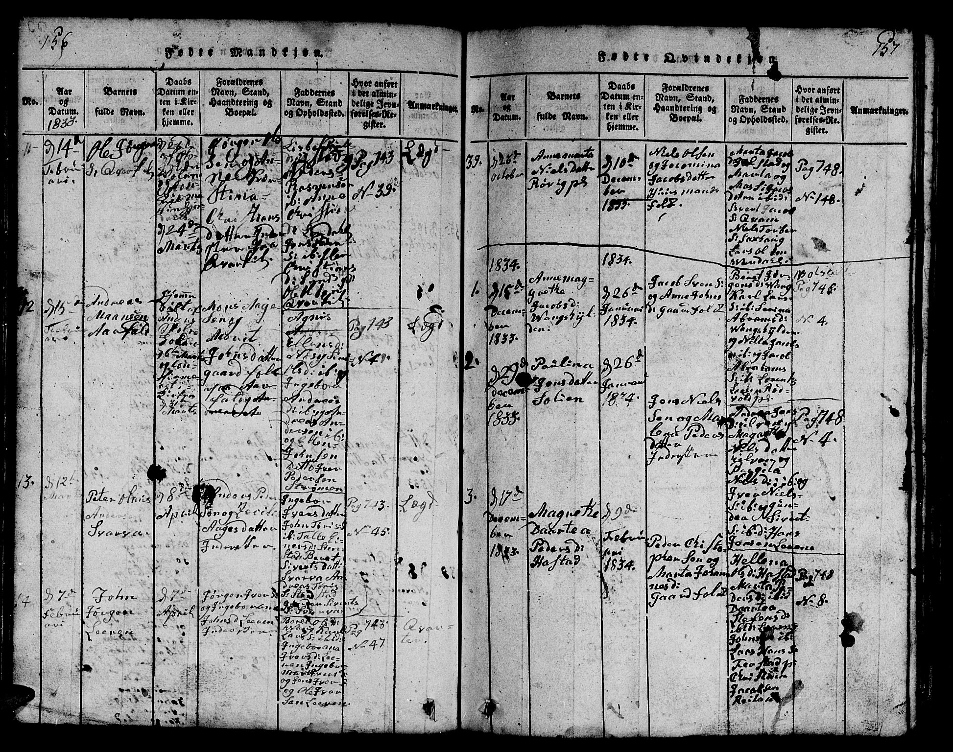 Ministerialprotokoller, klokkerbøker og fødselsregistre - Nord-Trøndelag, SAT/A-1458/730/L0298: Parish register (copy) no. 730C01, 1816-1849, p. 156-157