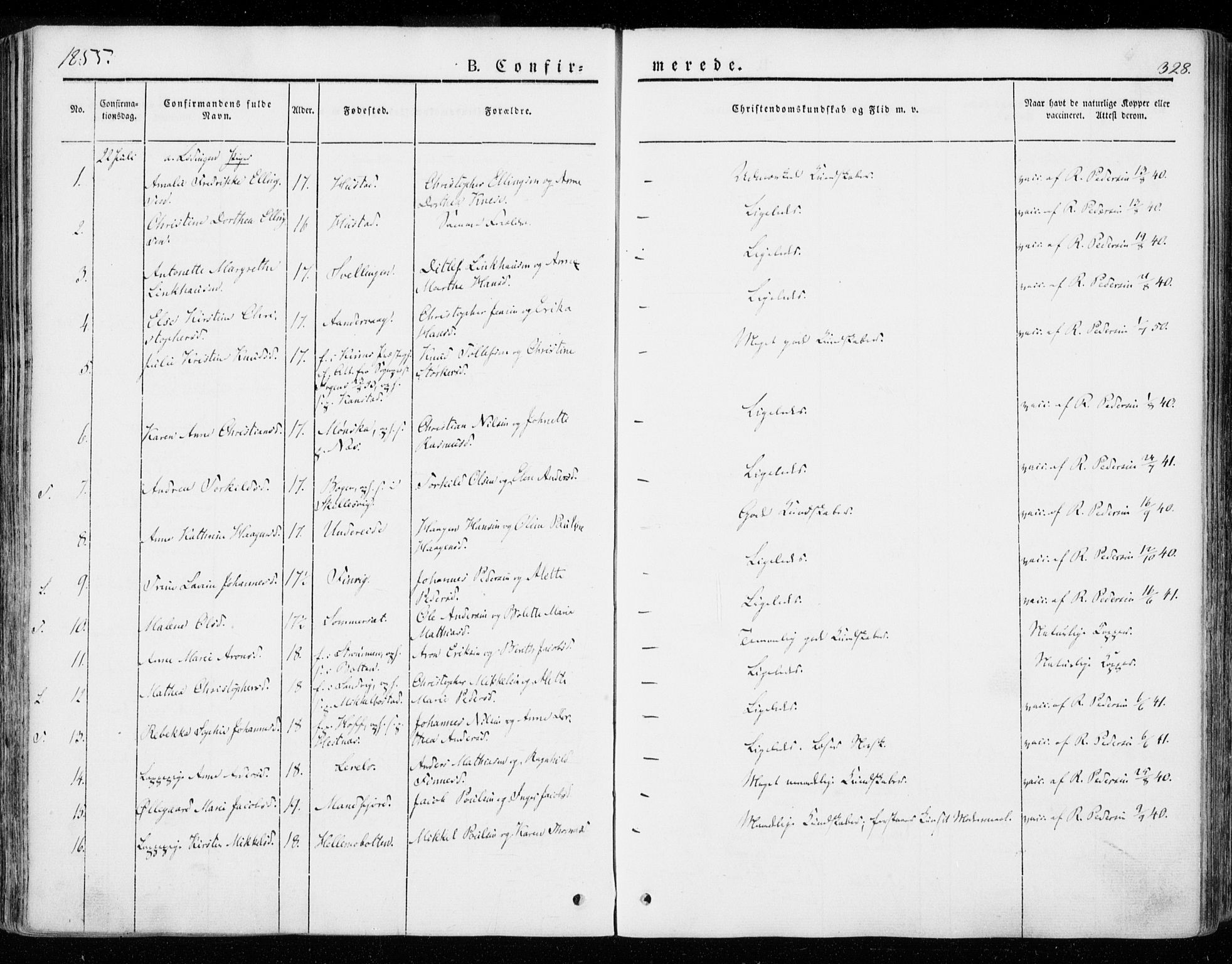 Ministerialprotokoller, klokkerbøker og fødselsregistre - Nordland, AV/SAT-A-1459/872/L1033: Parish register (official) no. 872A08, 1840-1863, p. 328