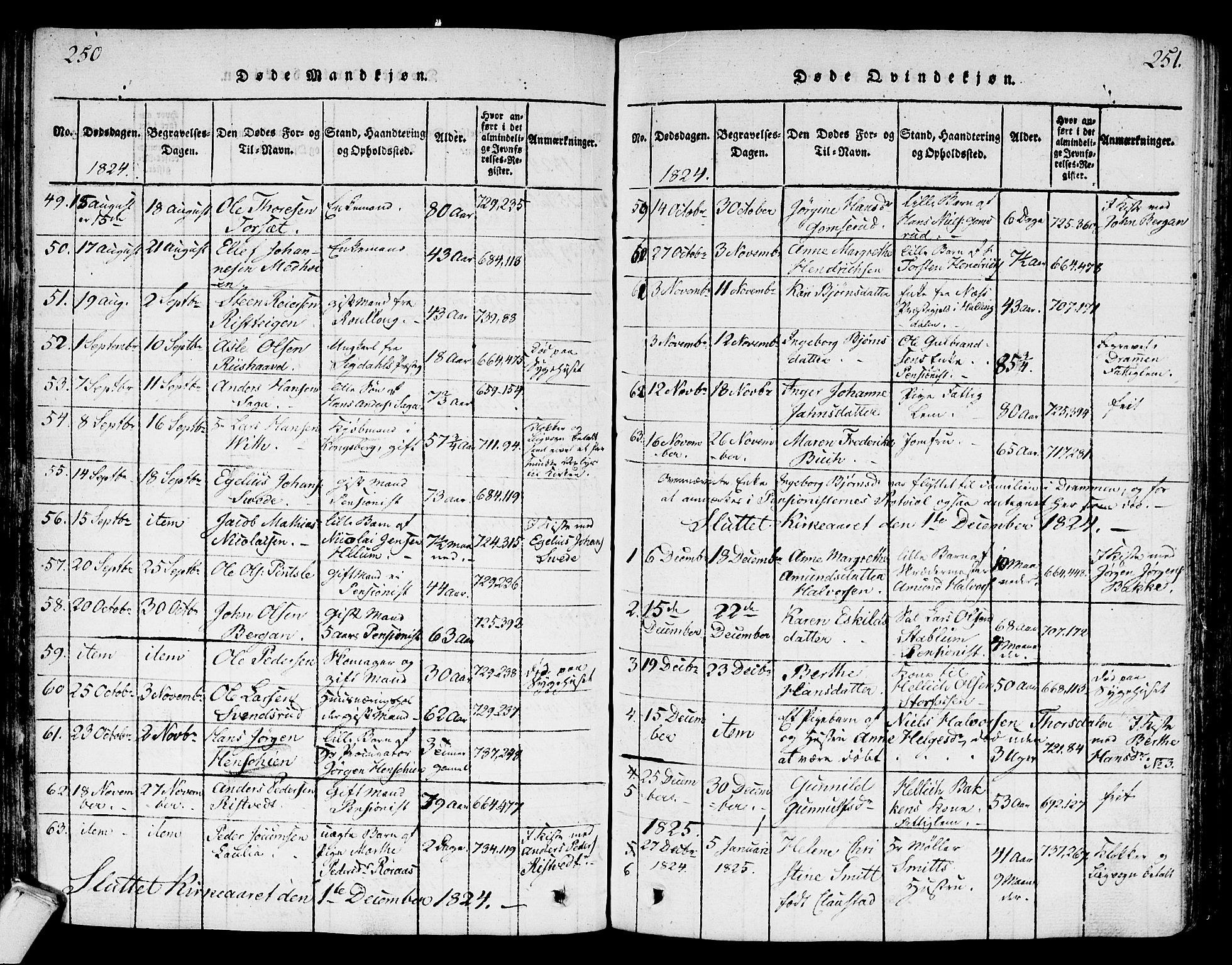 Kongsberg kirkebøker, SAKO/A-22/G/Ga/L0001: Parish register (copy) no. 1, 1816-1839, p. 250-251