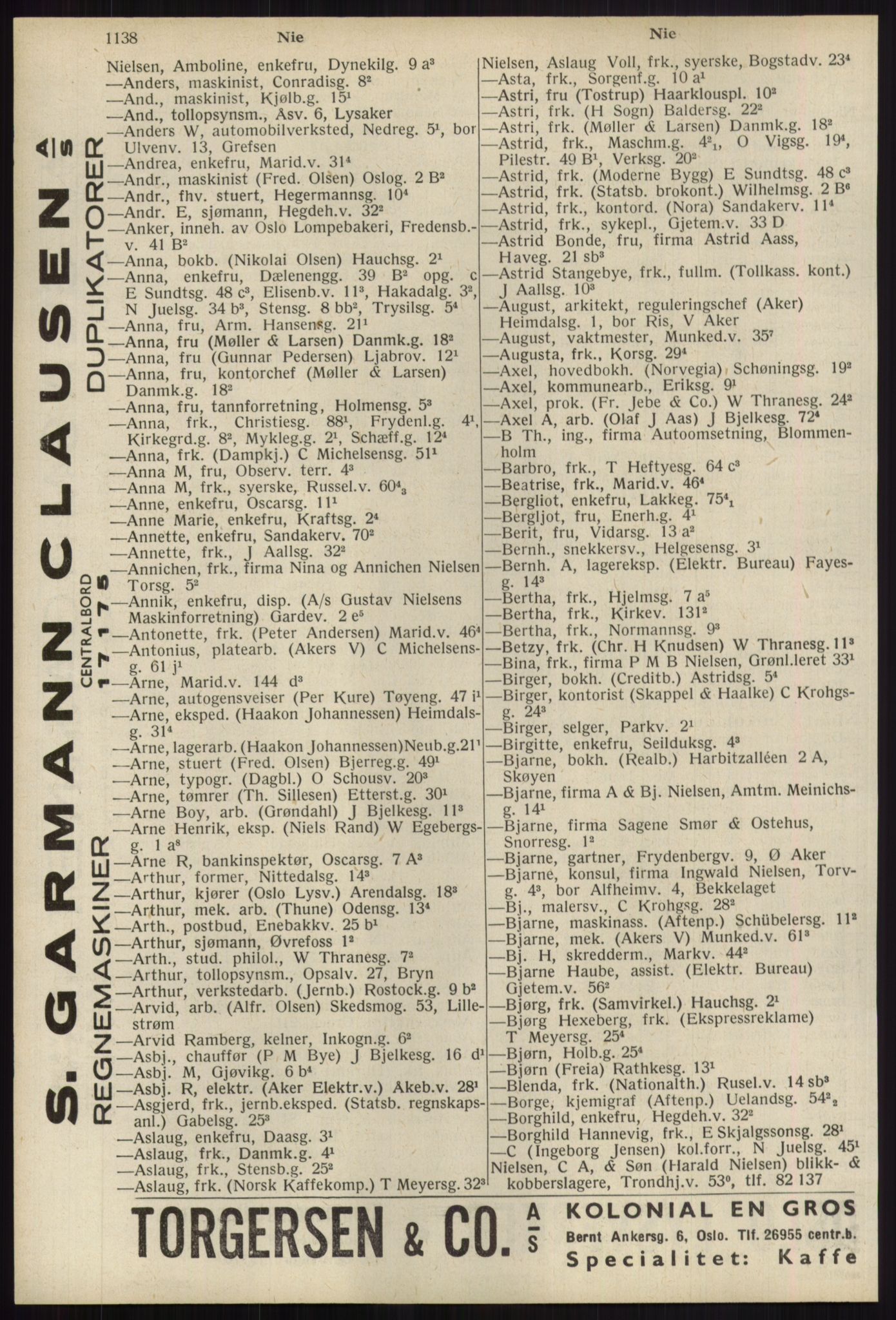 Kristiania/Oslo adressebok, PUBL/-, 1939, p. 1138