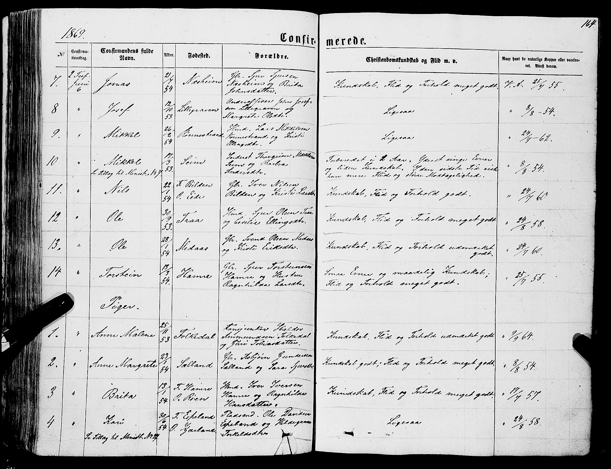 Ulvik sokneprestembete, AV/SAB-A-78801/H/Haa: Parish register (official) no. A 15, 1864-1878, p. 164