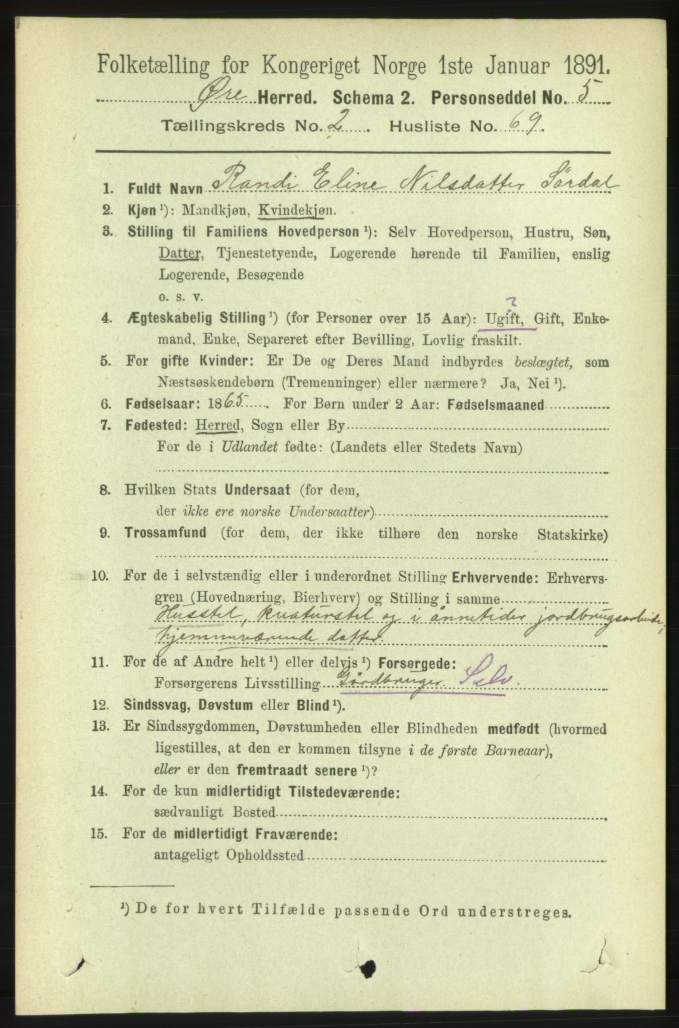 RA, 1891 census for 1558 Øre, 1891, p. 1016