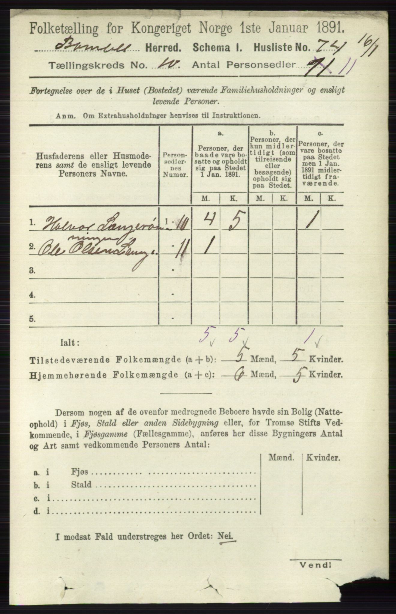 RA, 1891 census for 0814 Bamble, 1891, p. 5776