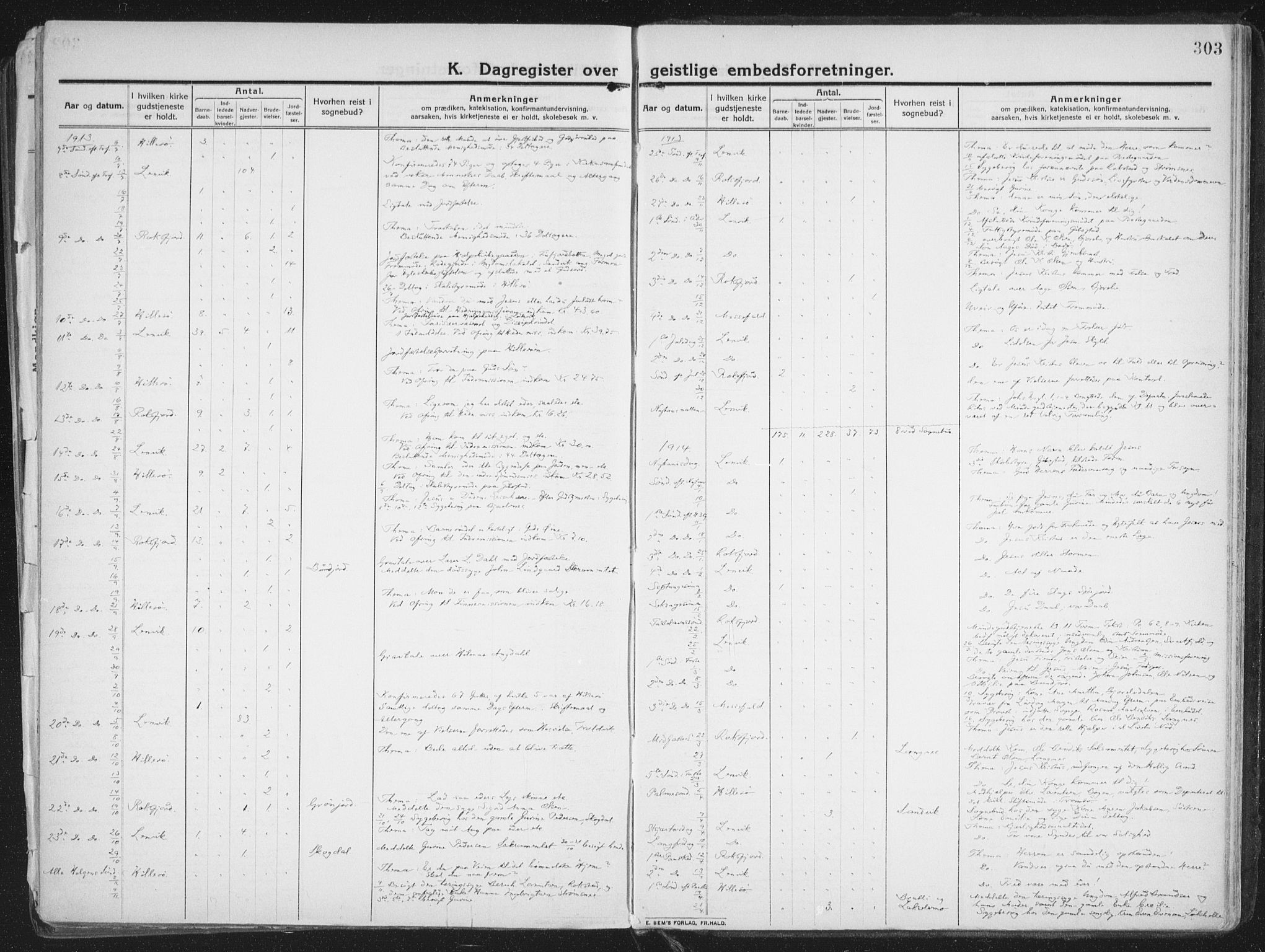 Lenvik sokneprestembete, SATØ/S-1310/H/Ha/Haa/L0016kirke: Parish register (official) no. 16, 1910-1924, p. 303