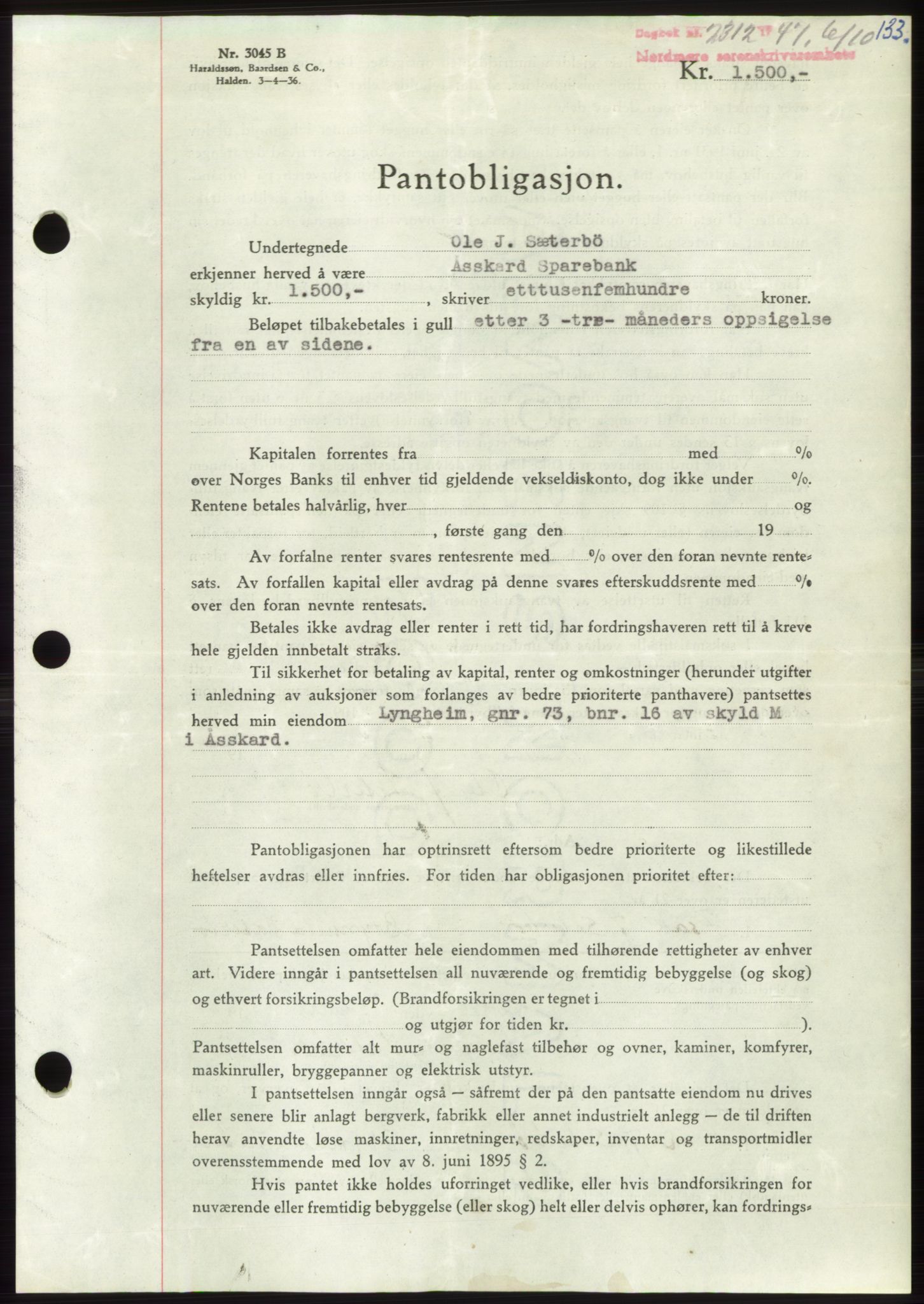 Nordmøre sorenskriveri, AV/SAT-A-4132/1/2/2Ca: Mortgage book no. B97, 1947-1948, Diary no: : 2312/1947