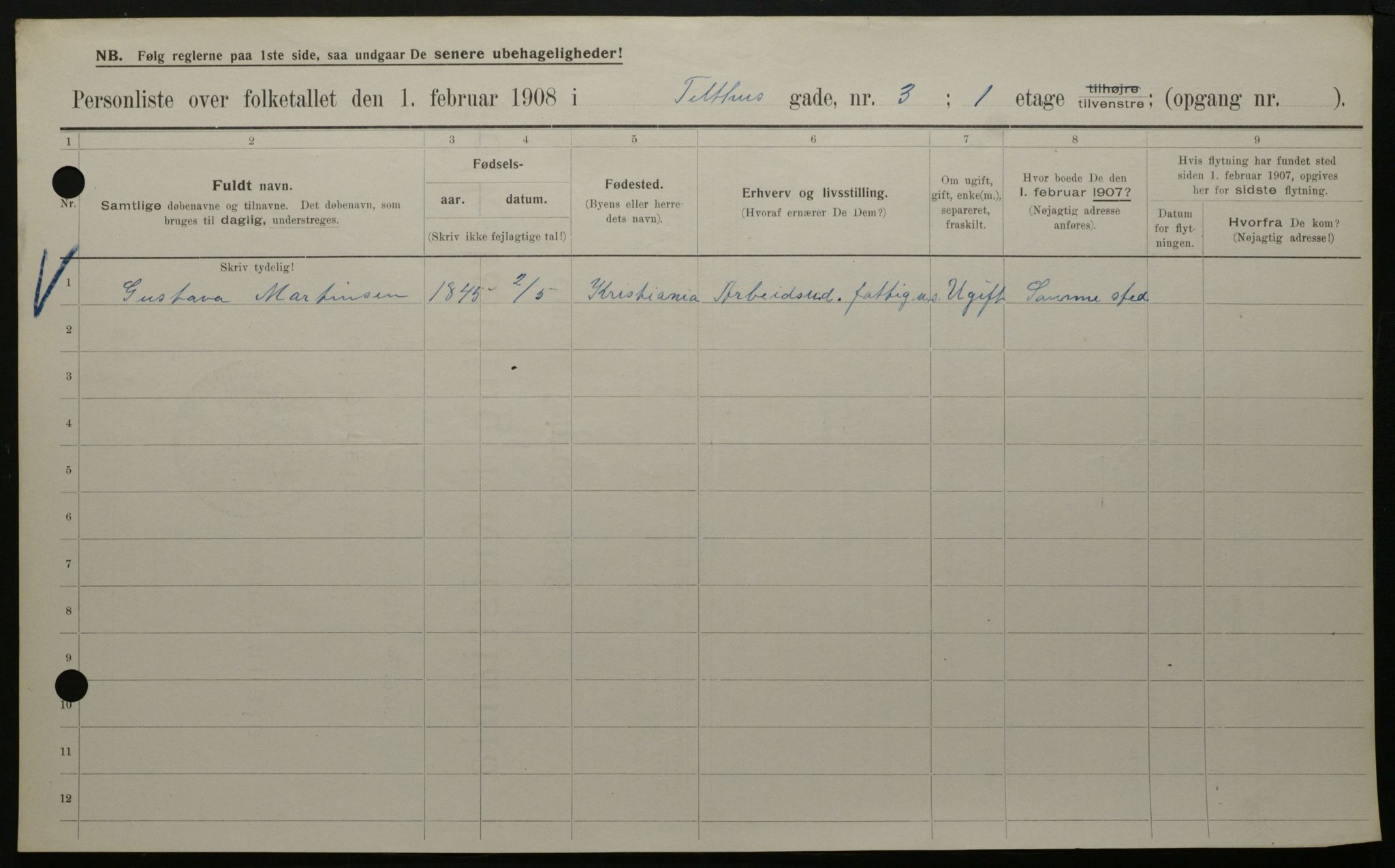 OBA, Municipal Census 1908 for Kristiania, 1908, p. 96694
