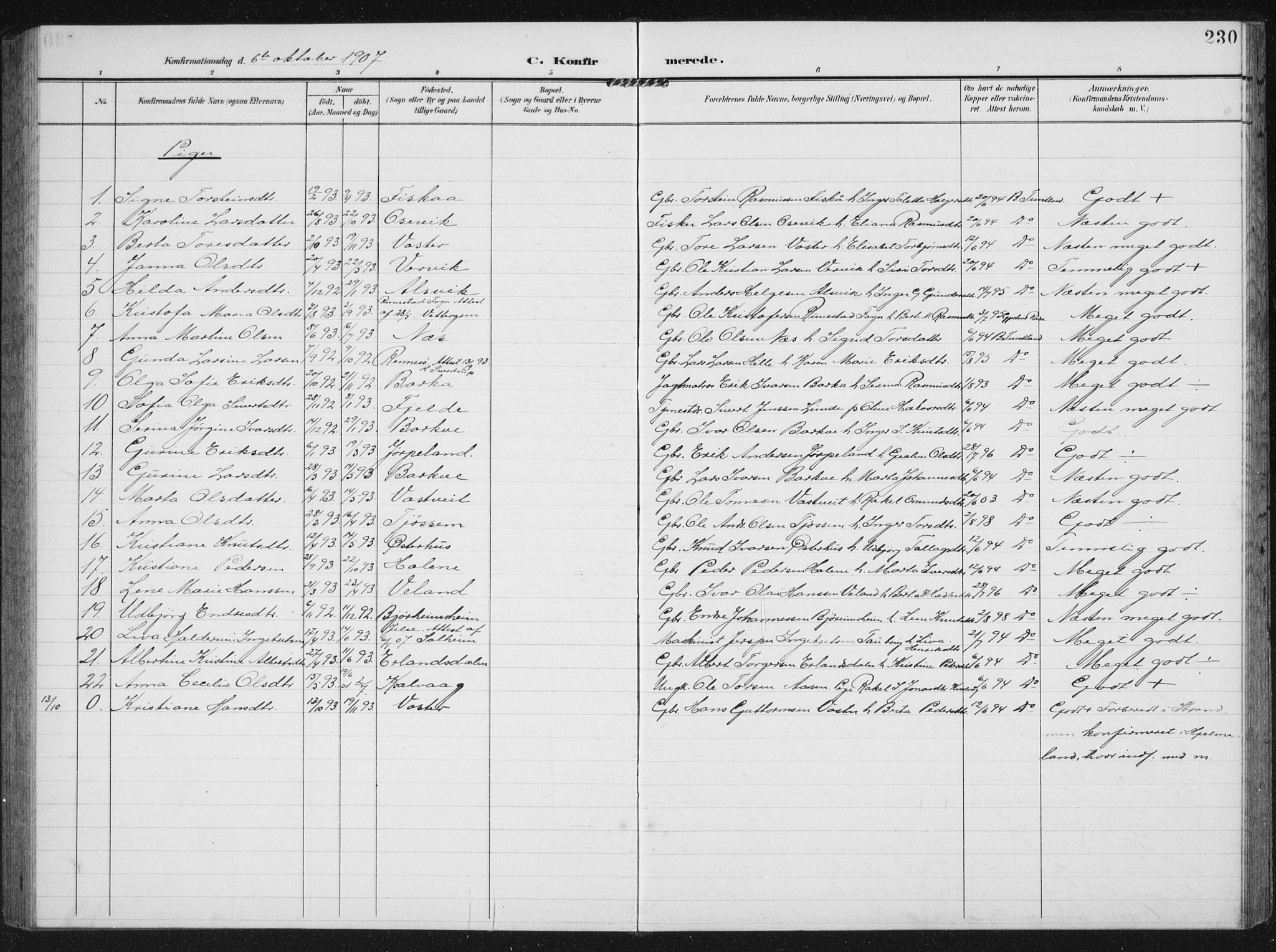 Strand sokneprestkontor, AV/SAST-A-101828/H/Ha/Hab/L0005: Parish register (copy) no. B 5, 1904-1934, p. 230