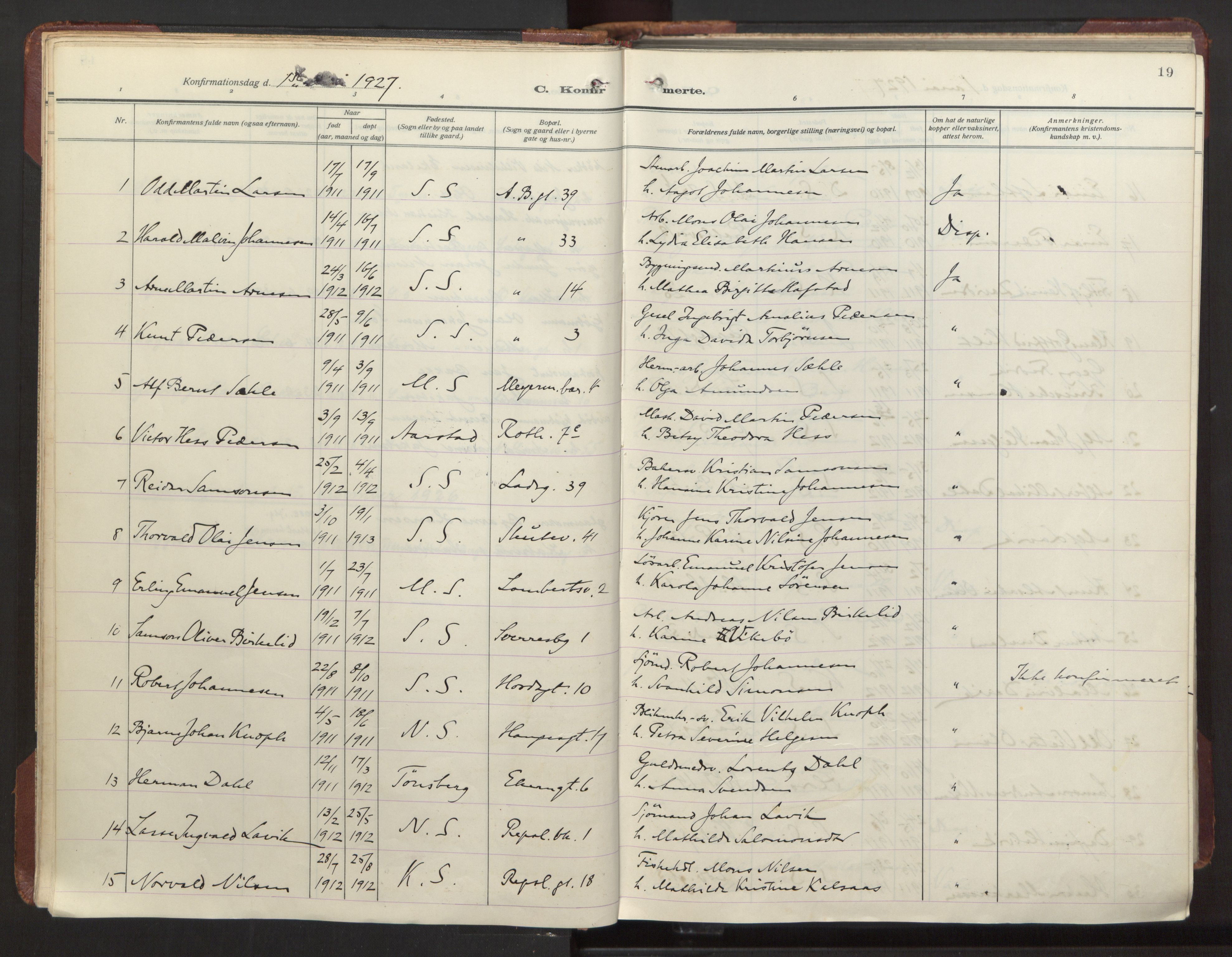 Sandviken Sokneprestembete, AV/SAB-A-77601/H/Ha/L0013: Parish register (official) no. C 4, 1926-1943, p. 19