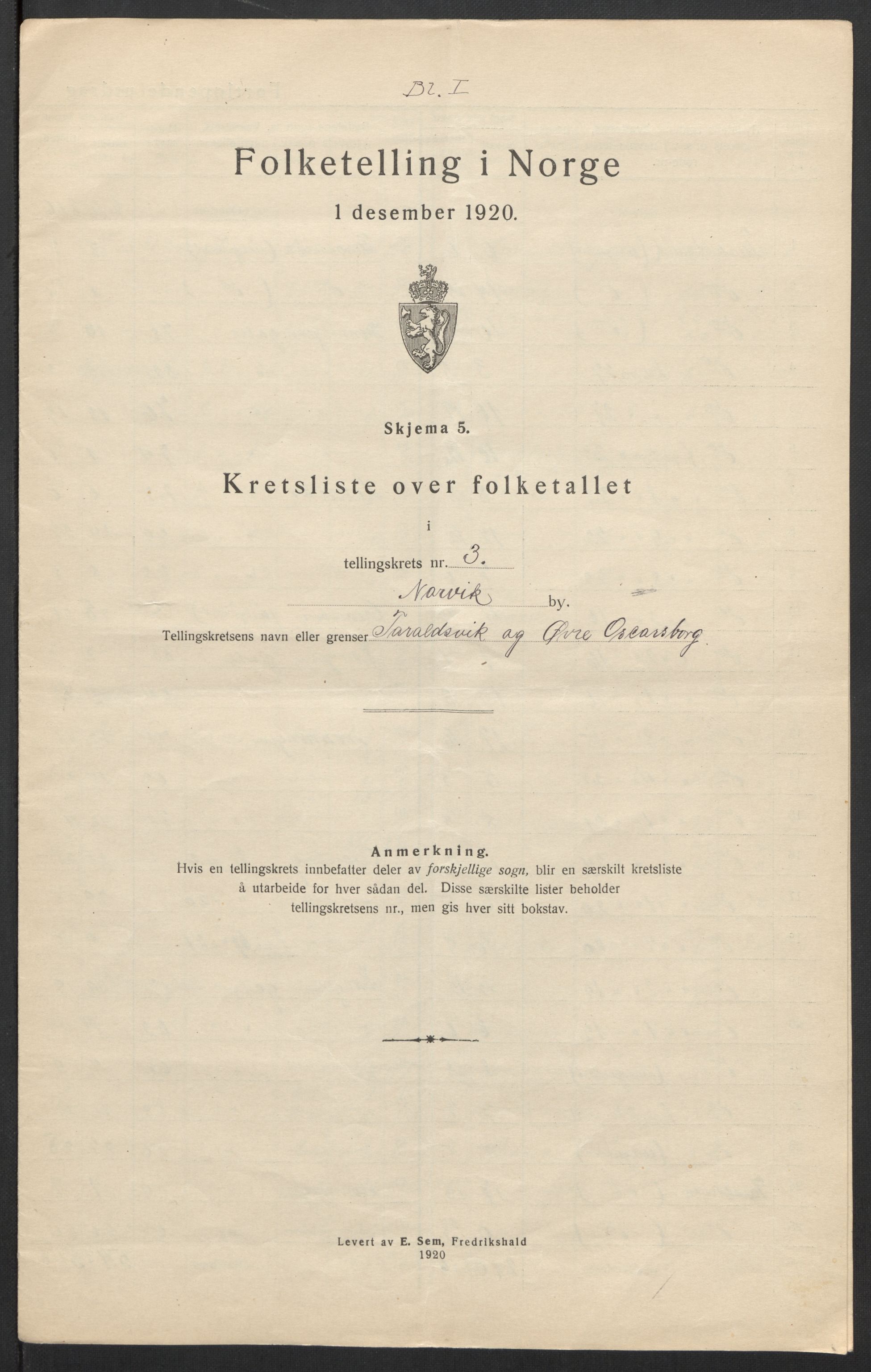 SAT, 1920 census for Narvik, 1920, p. 18