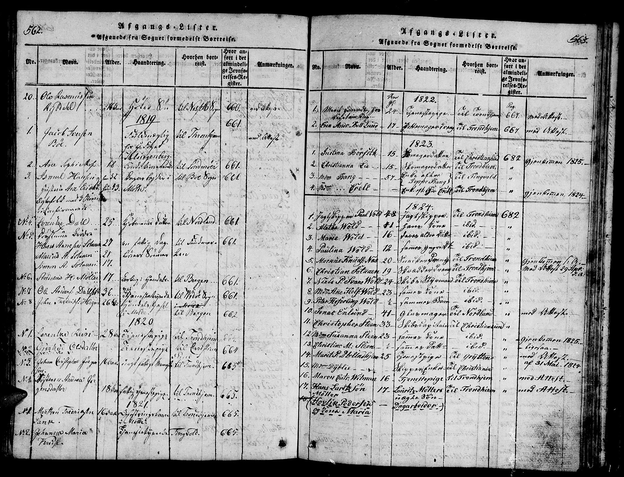 Ministerialprotokoller, klokkerbøker og fødselsregistre - Møre og Romsdal, SAT/A-1454/558/L0700: Parish register (copy) no. 558C01, 1818-1868, p. 562-563