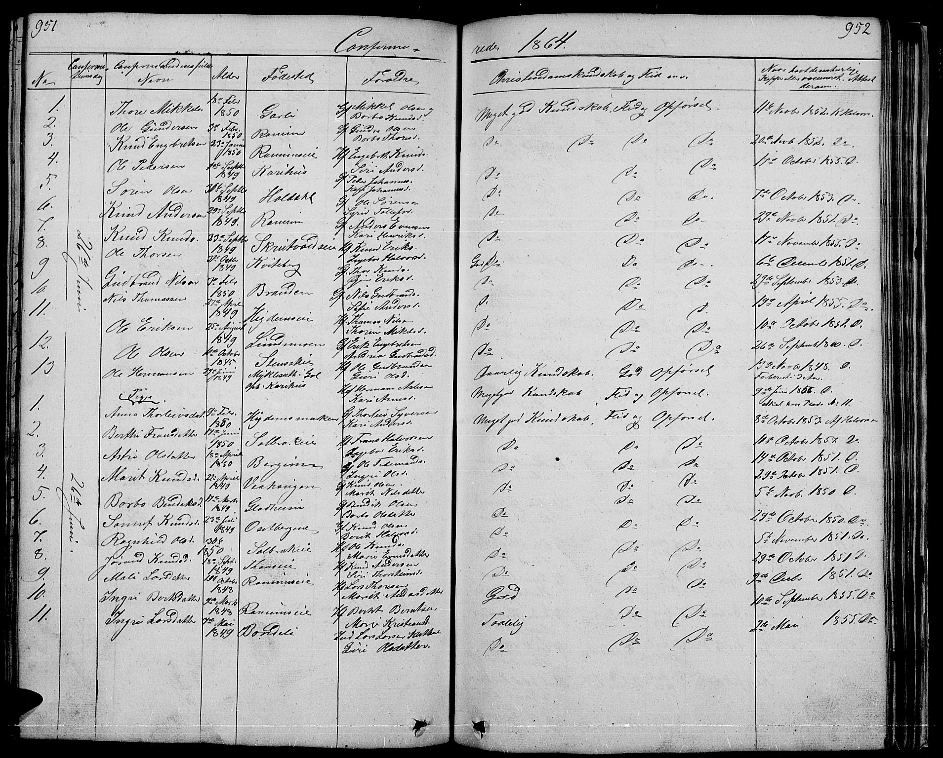 Nord-Aurdal prestekontor, SAH/PREST-132/H/Ha/Hab/L0001: Parish register (copy) no. 1, 1834-1887, p. 951-952