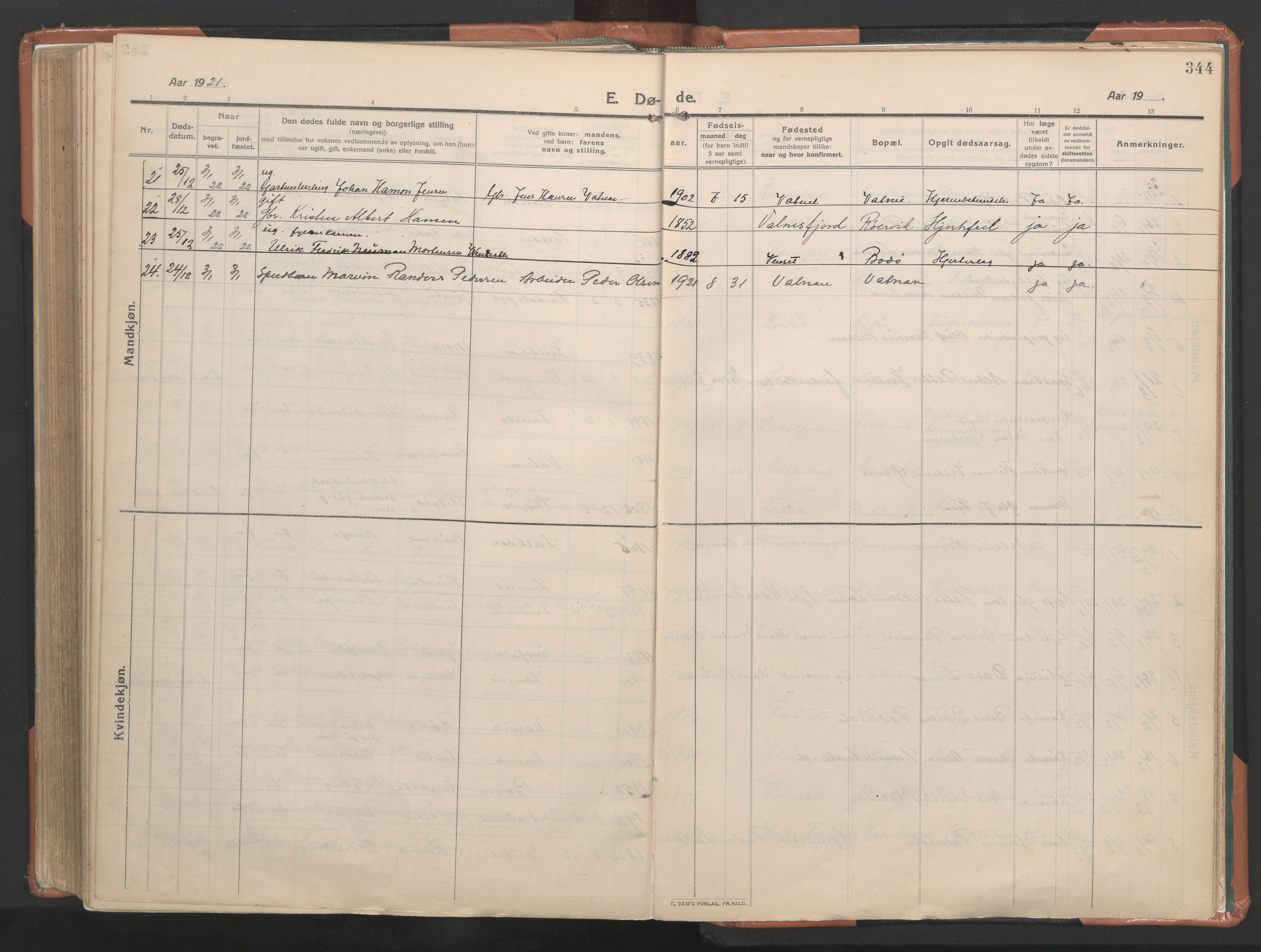 Ministerialprotokoller, klokkerbøker og fødselsregistre - Nordland, AV/SAT-A-1459/849/L0698: Parish register (official) no. 849A09, 1911-1924, p. 344