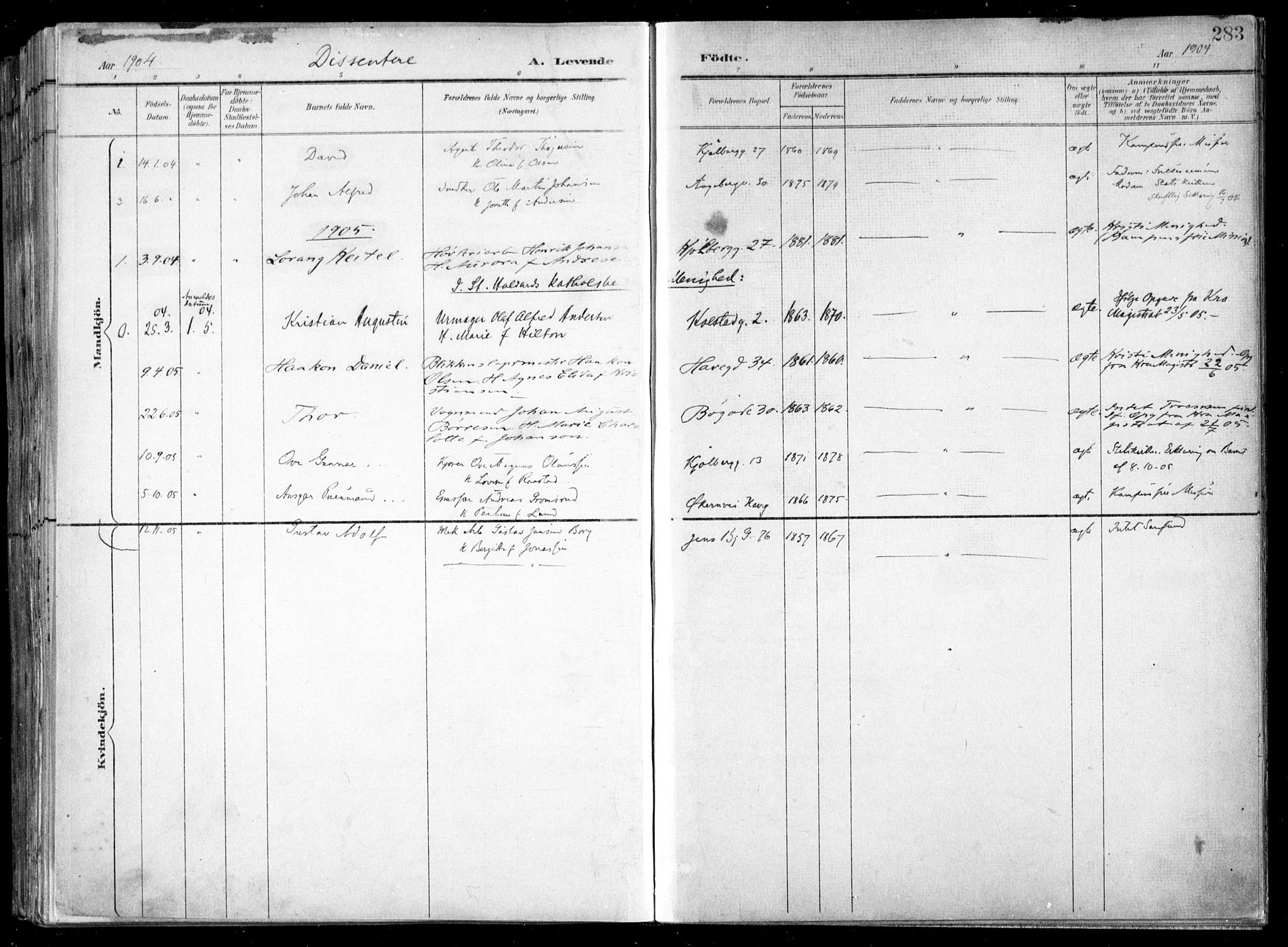 Kampen prestekontor Kirkebøker, AV/SAO-A-10853/F/Fa/L0007: Parish register (official) no. I 7, 1897-1905, p. 283