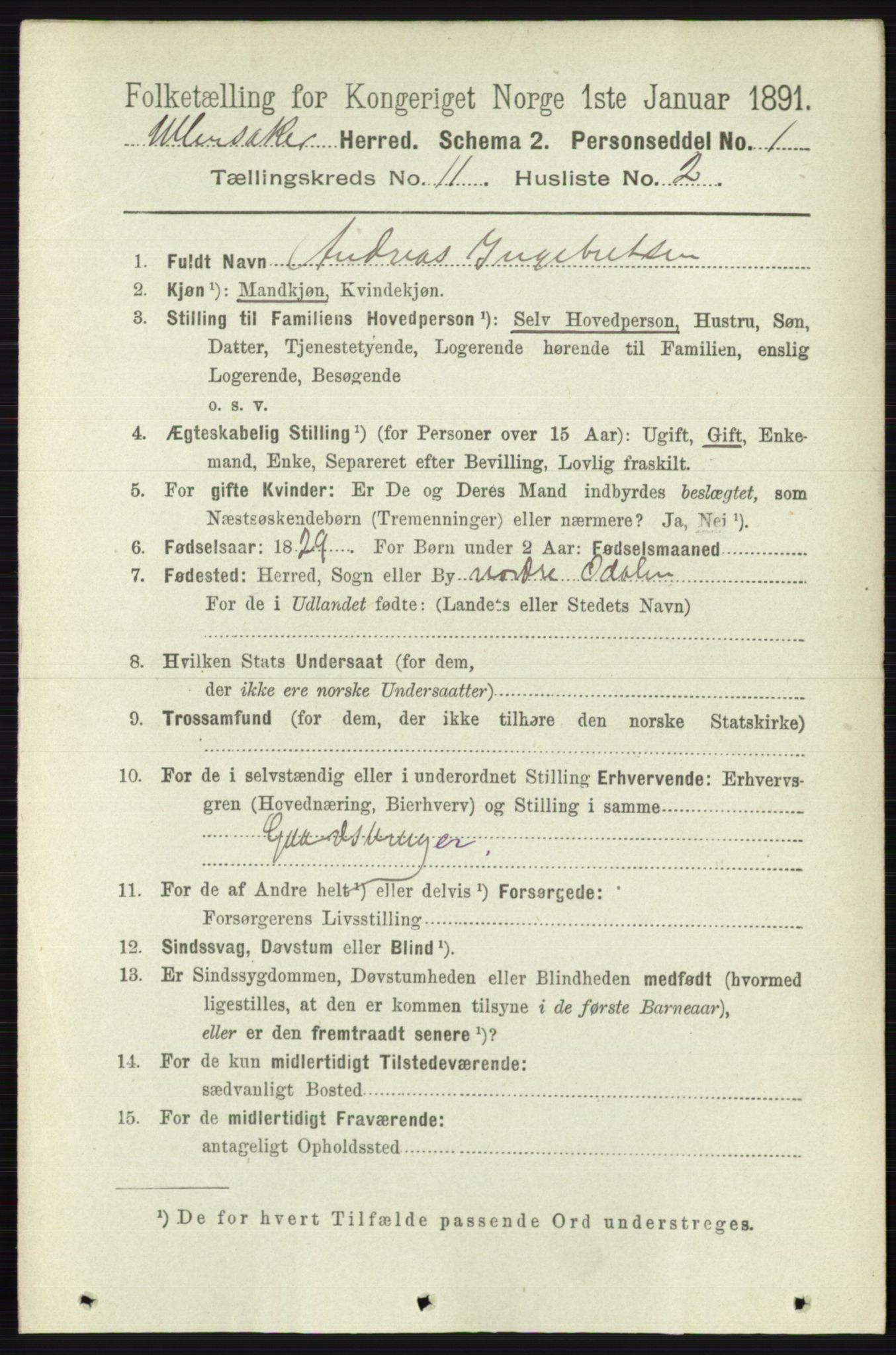 RA, 1891 census for 0235 Ullensaker, 1891, p. 4923