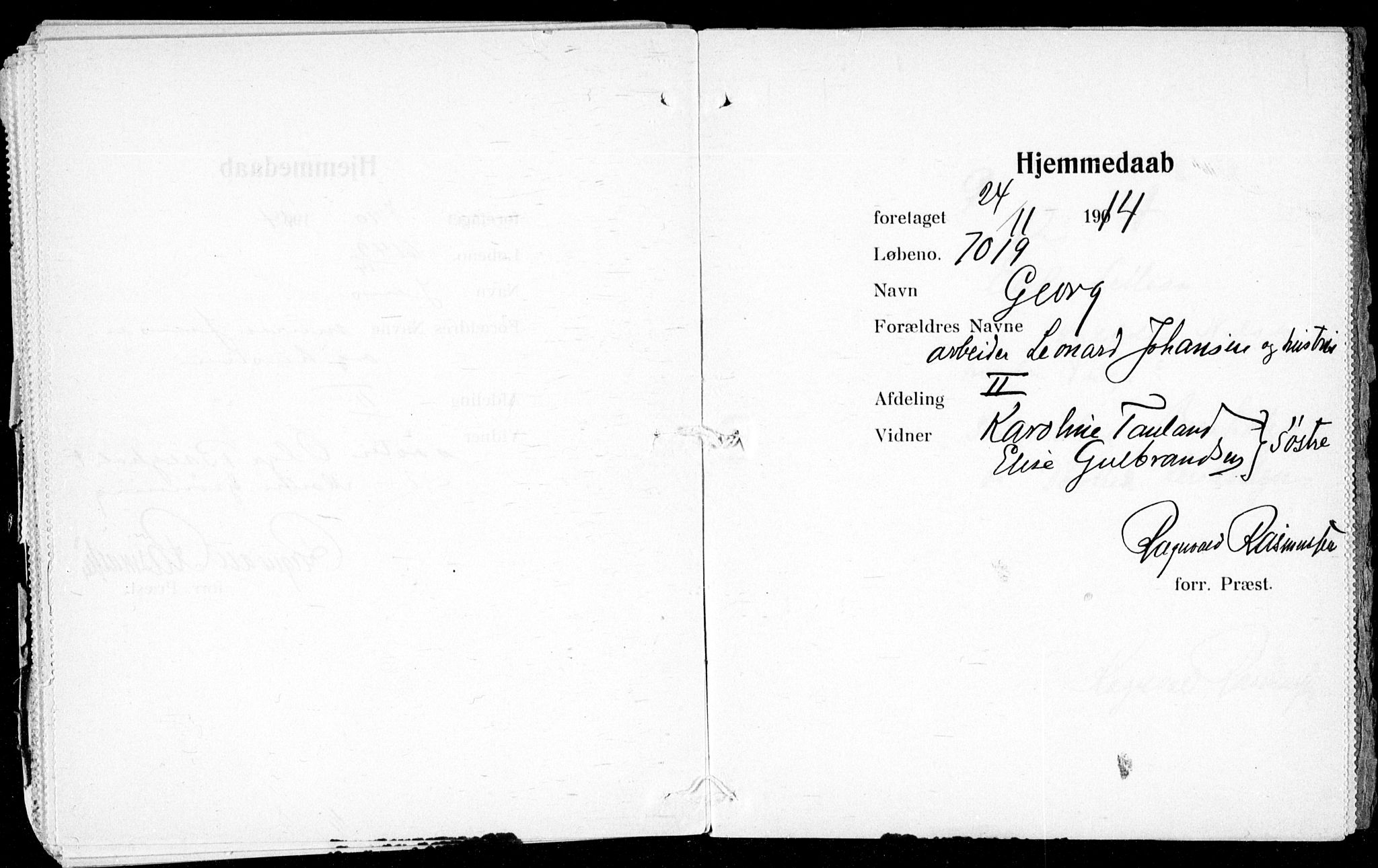 Ullevål sykehus prestekontor Kirkebøker, AV/SAO-A-10542a/K/Ka/L0001: Baptism register no. 1, 1906-1914