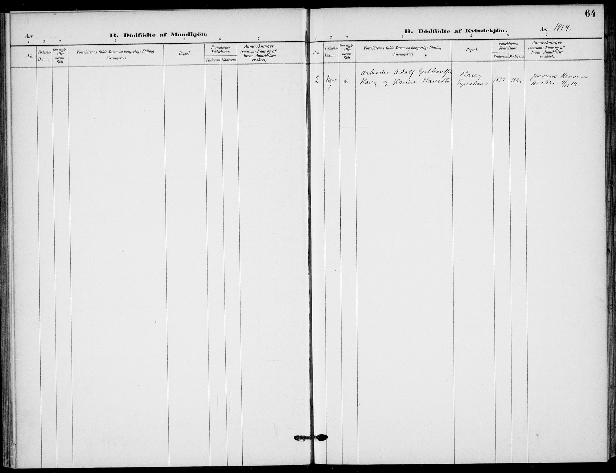 Hole kirkebøker, AV/SAKO-A-228/F/Fb/L0003: Parish register (official) no. II 3, 1906-1916, p. 64