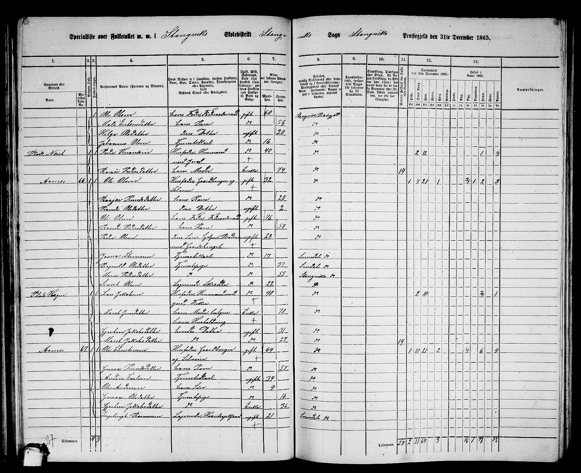 RA, 1865 census for Stangvik, 1865, p. 52