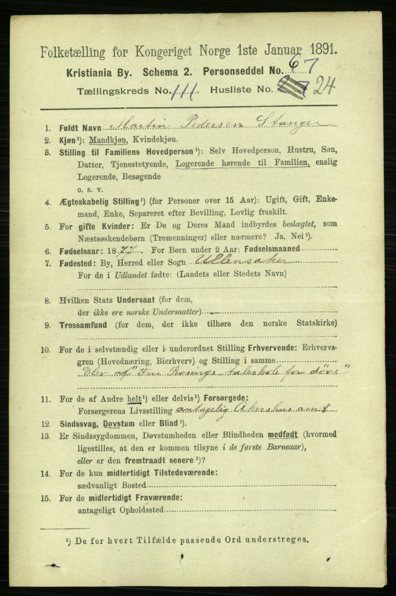 RA, 1891 census for 0301 Kristiania, 1891, p. 58522