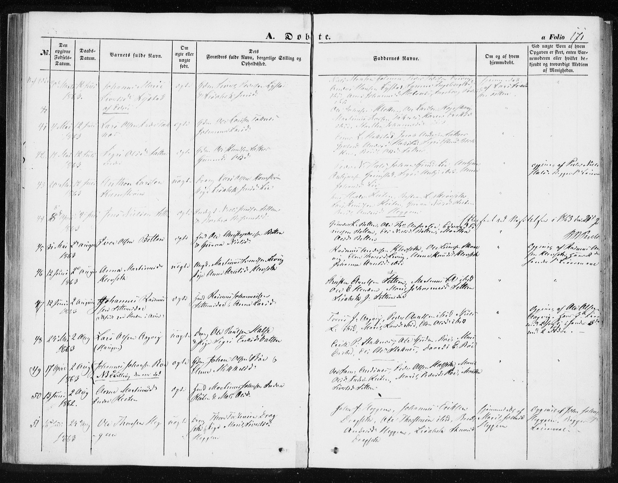 Ministerialprotokoller, klokkerbøker og fødselsregistre - Møre og Romsdal, SAT/A-1454/576/L0883: Parish register (official) no. 576A01, 1849-1865, p. 171