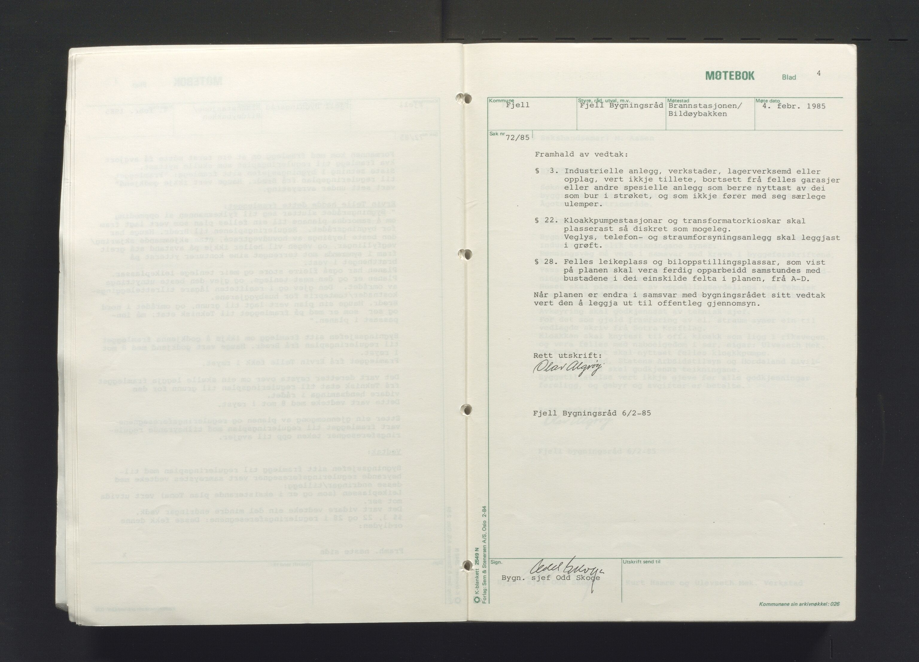 Fjell kommune. Bygningsrådet, IKAH/1246-511/A/Aa/L0018a: Møtebok for Fjell bygningsråd, 1985