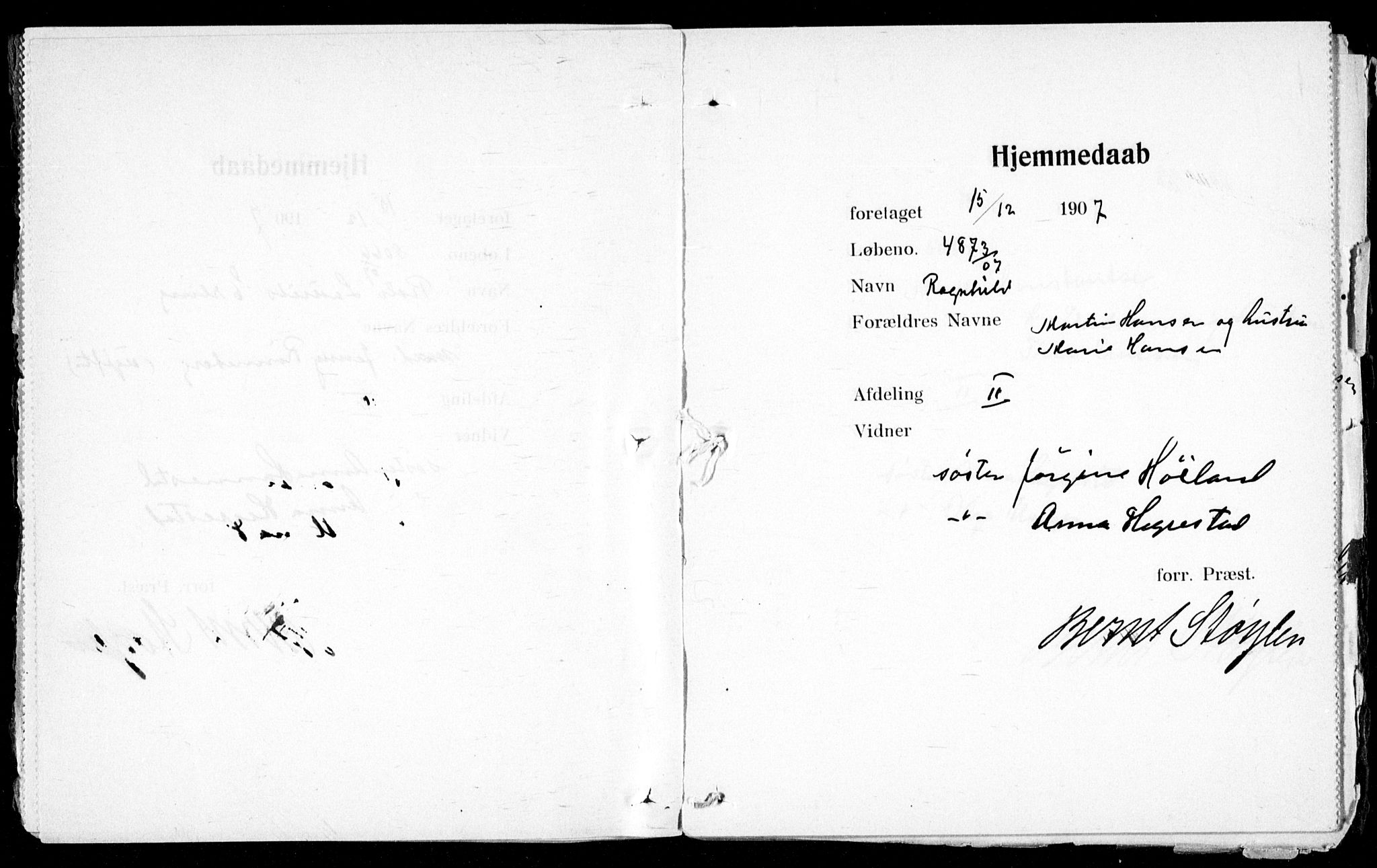Ullevål sykehus prestekontor Kirkebøker, AV/SAO-A-10542a/K/Ka/L0001: Baptism register no. 1, 1906-1914